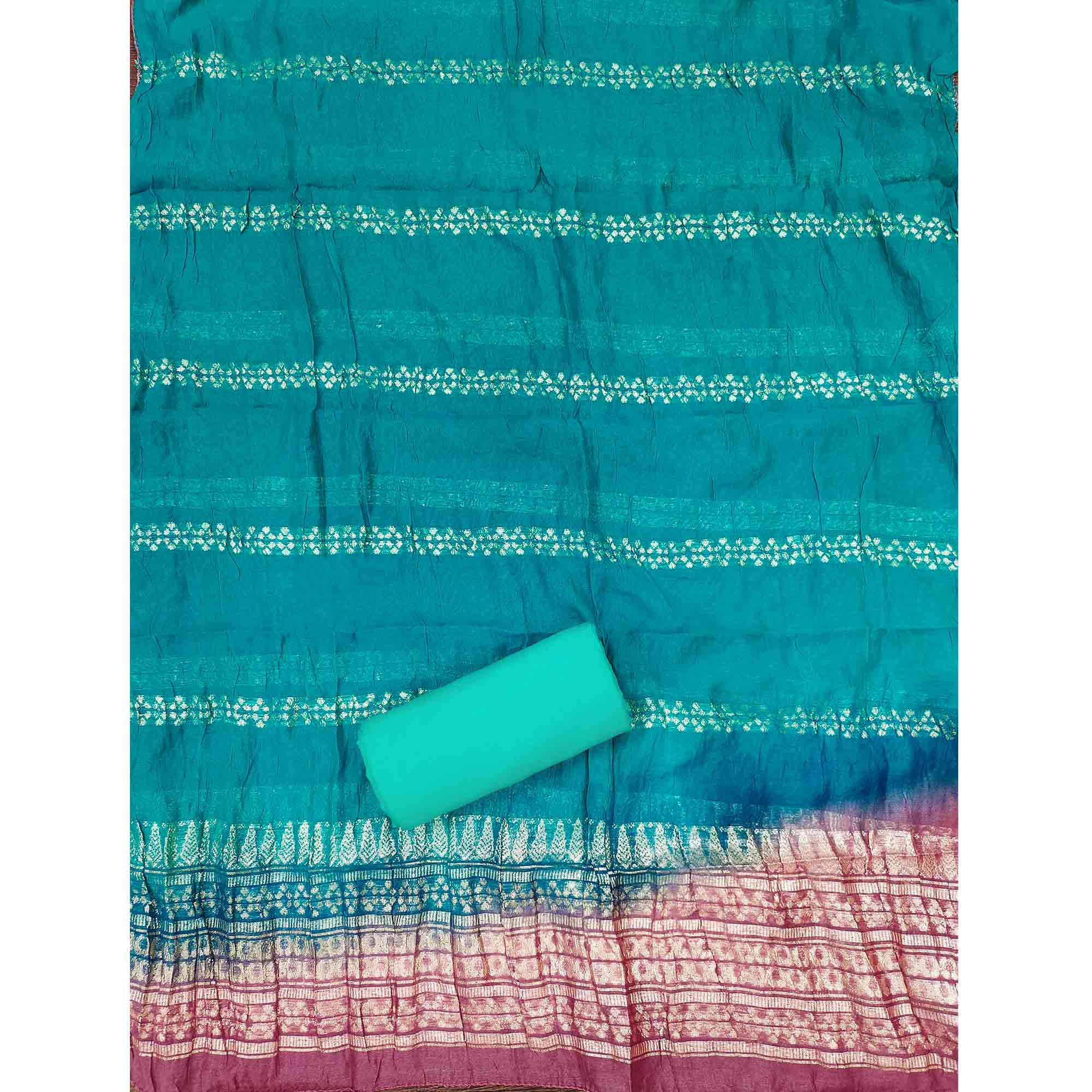 Charming Pink Thread Embroidered Cotton Blend Dress Material With Sequins & Gota Patti Accents