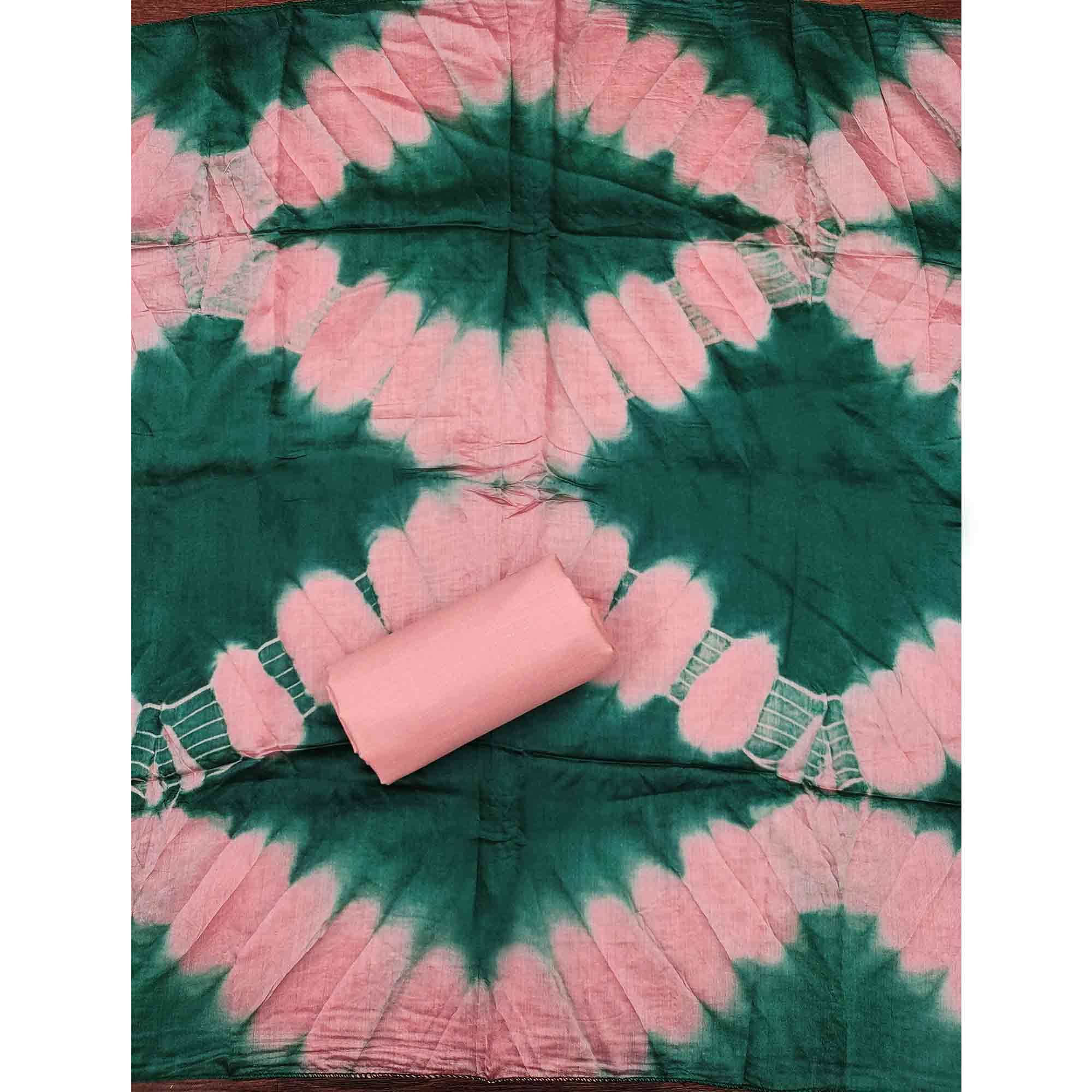 Elegant Green Floral Thread Embroidered Cotton Blend Dress Material With Gota Patti Work