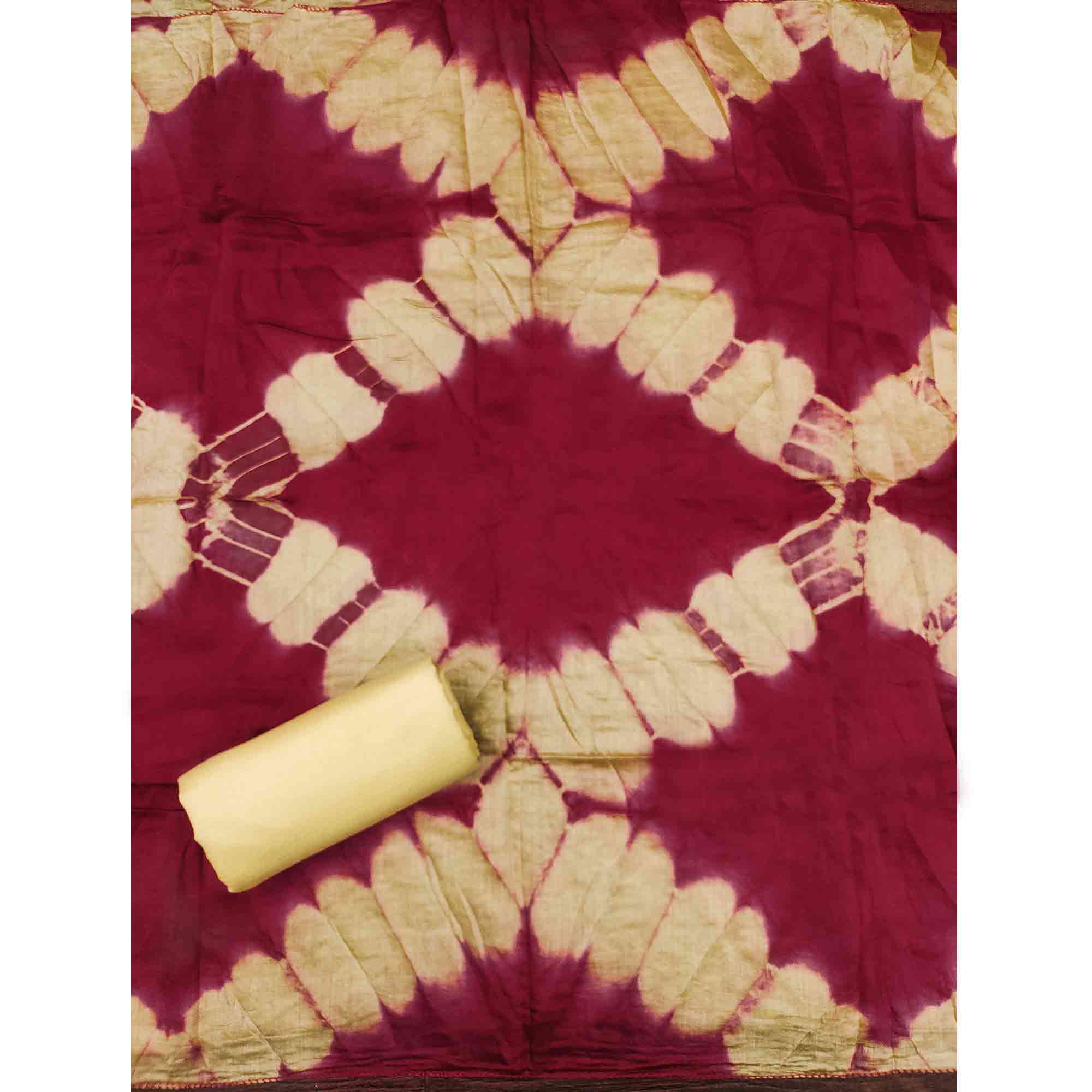 Elegant Maroon Floral Thread Embroidered Cotton Blend Dress Material With Gota Patti Work