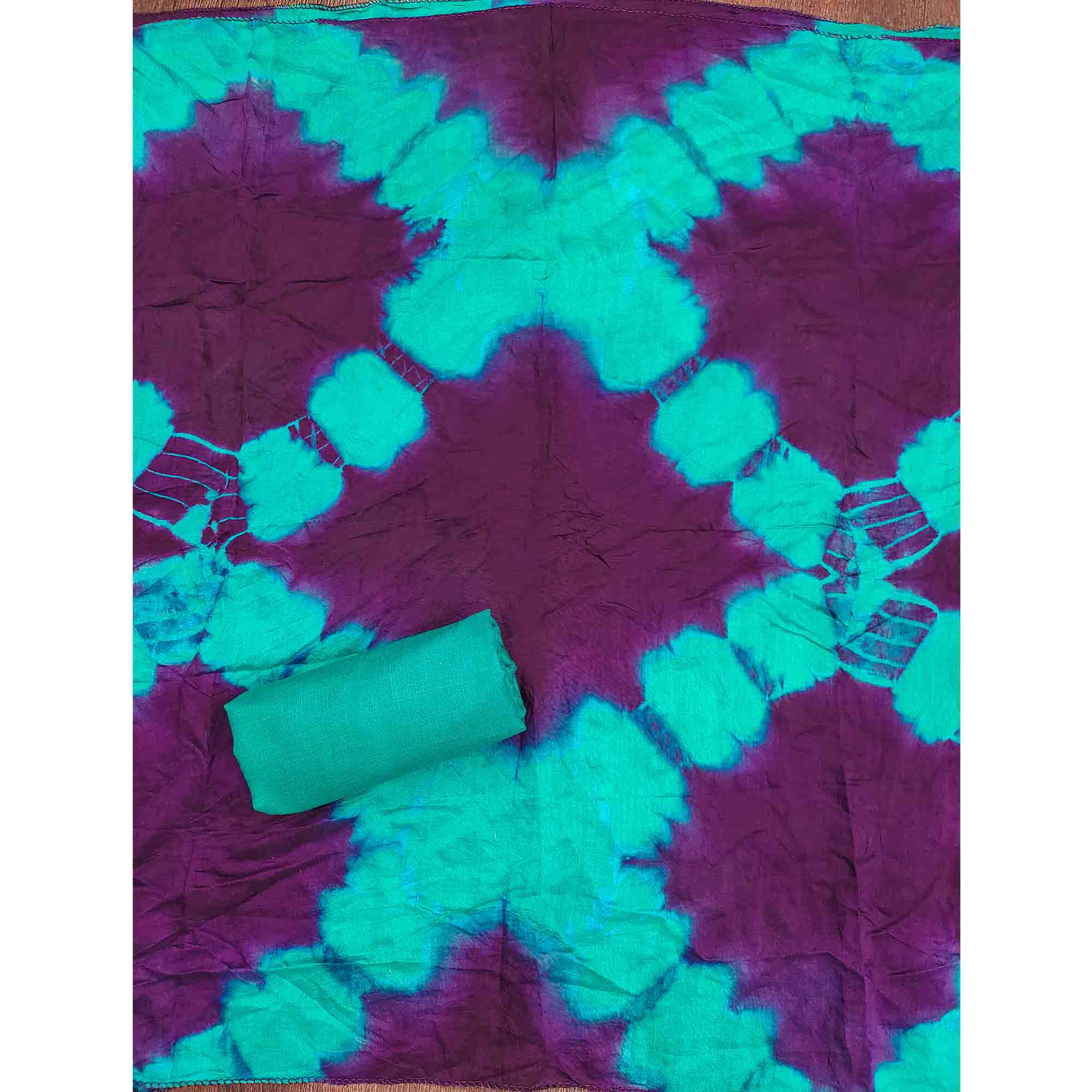 Elegant Purple Floral Thread Embroidered Cotton Blend Dress Material With Gota Patti Work