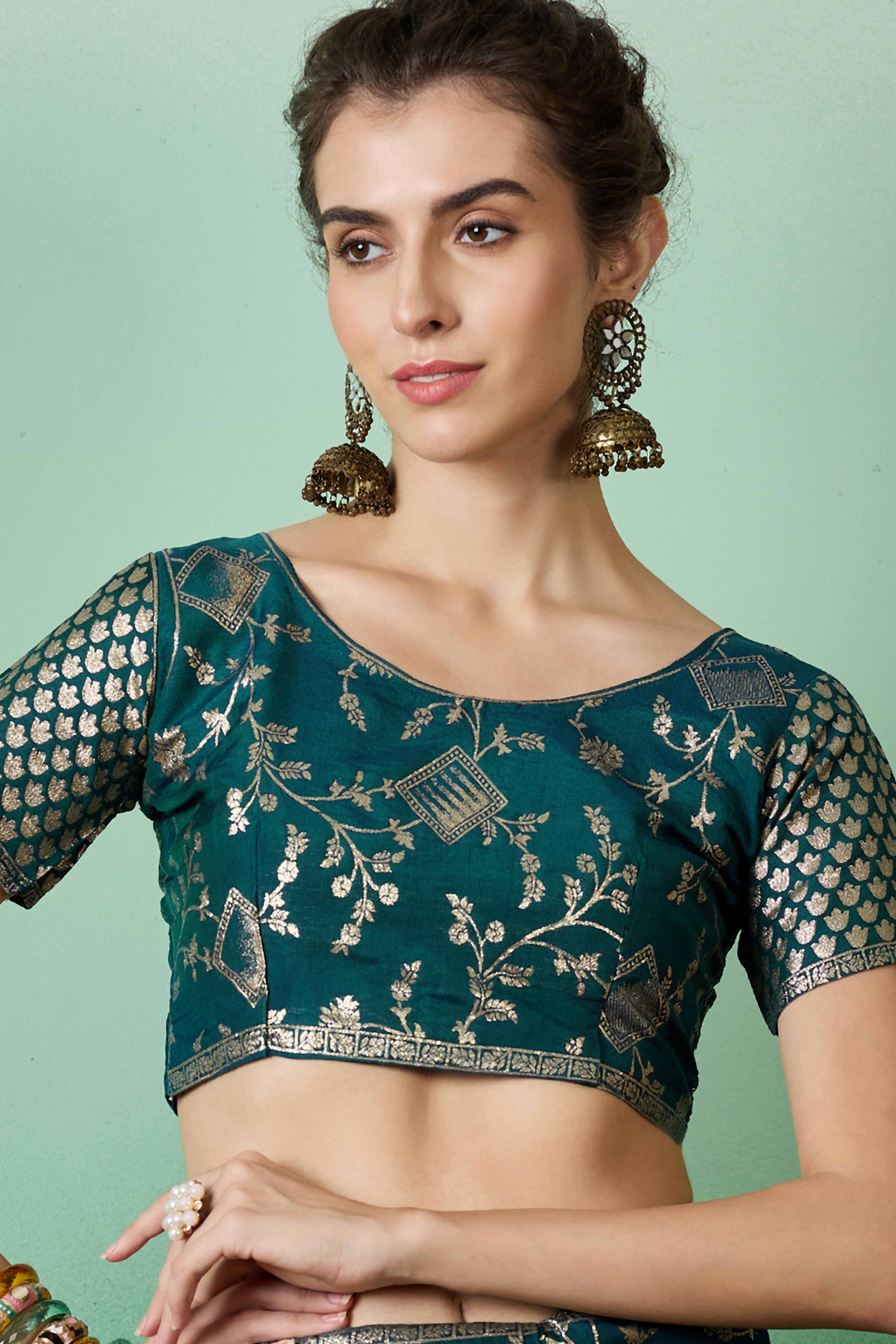 Deep Teal Green Cotton Blend Saree With Intricate Floral Zari Weaving & Soft Tassel