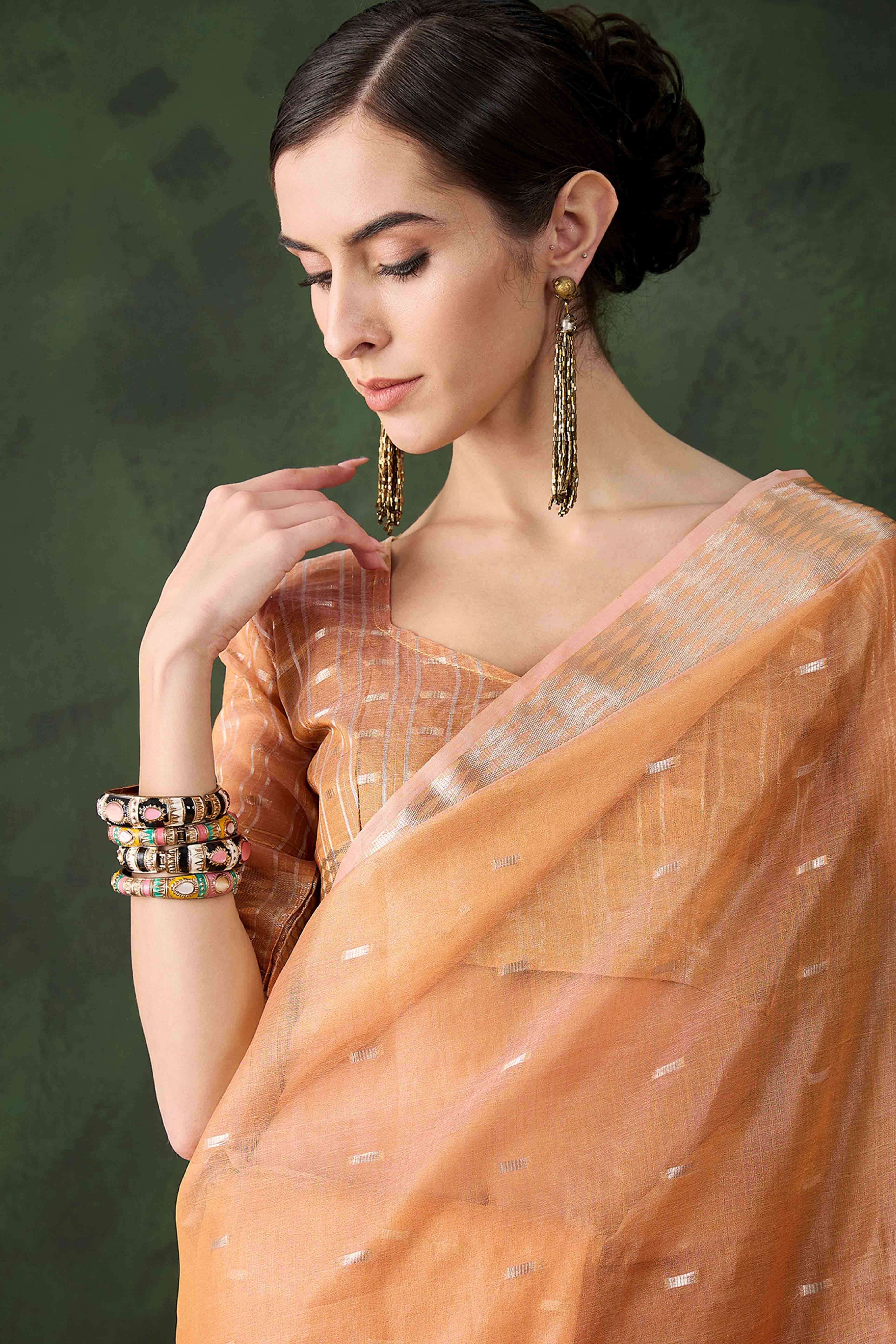 Orange Saree With Fine Zari Weaving on Khadi Organza and Tassel Detailing Pallu