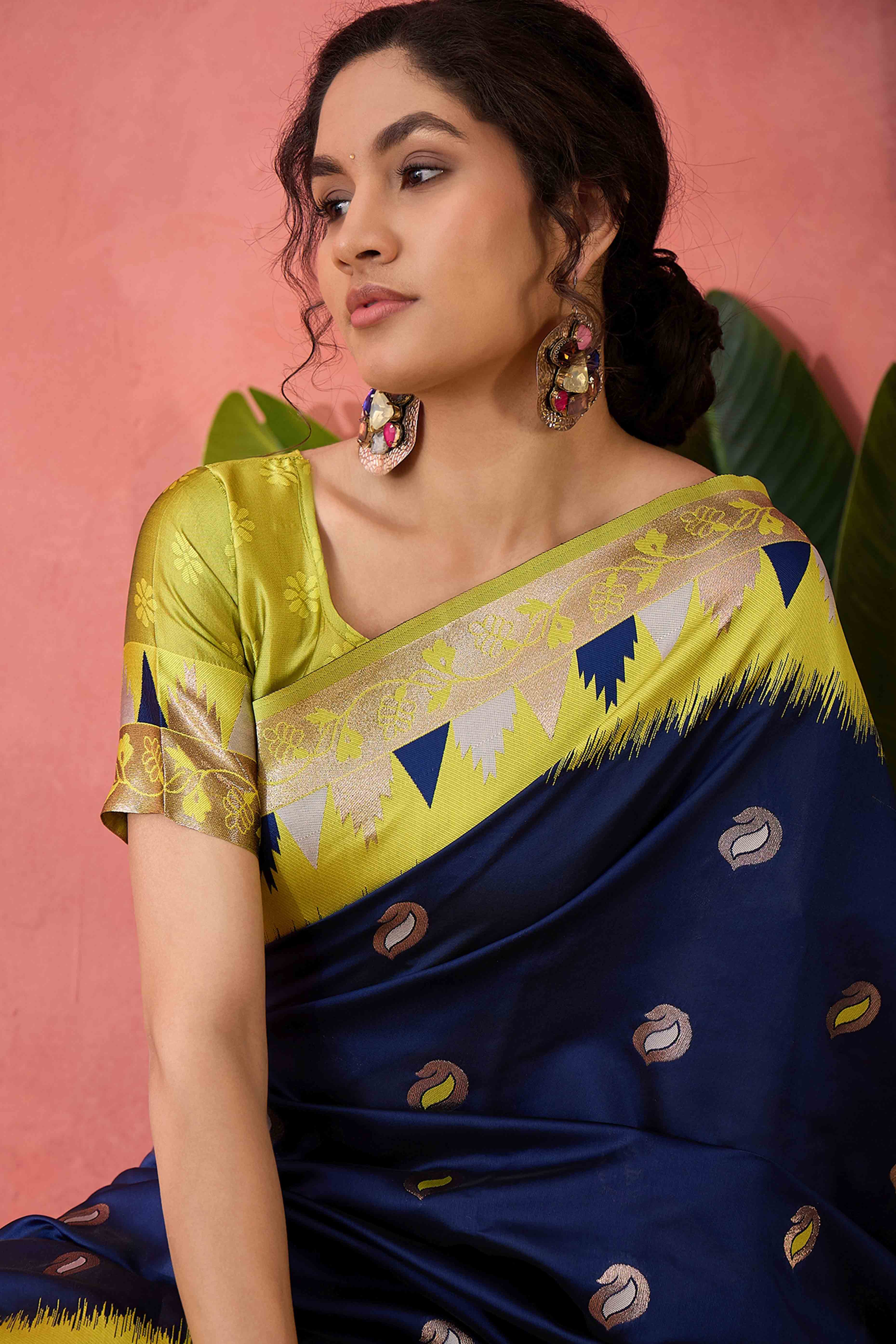 Navy Blue Zari Woven Poly Silk Saree Enhanced With Graceful Tassel Detailing