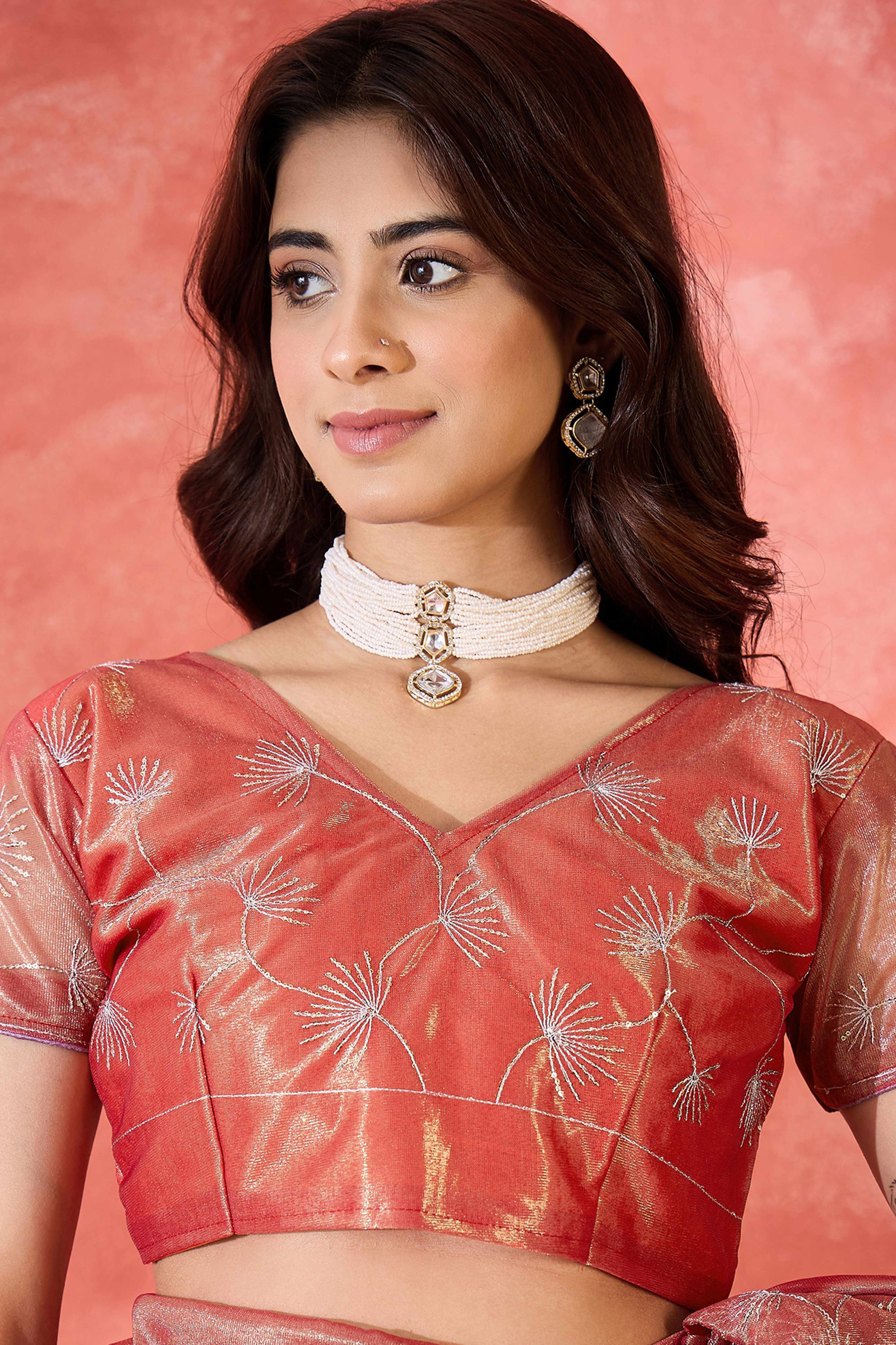 Maroon Twill Net Saree With Intricate Floral Sequin Work & Flowing Tassel Pallu