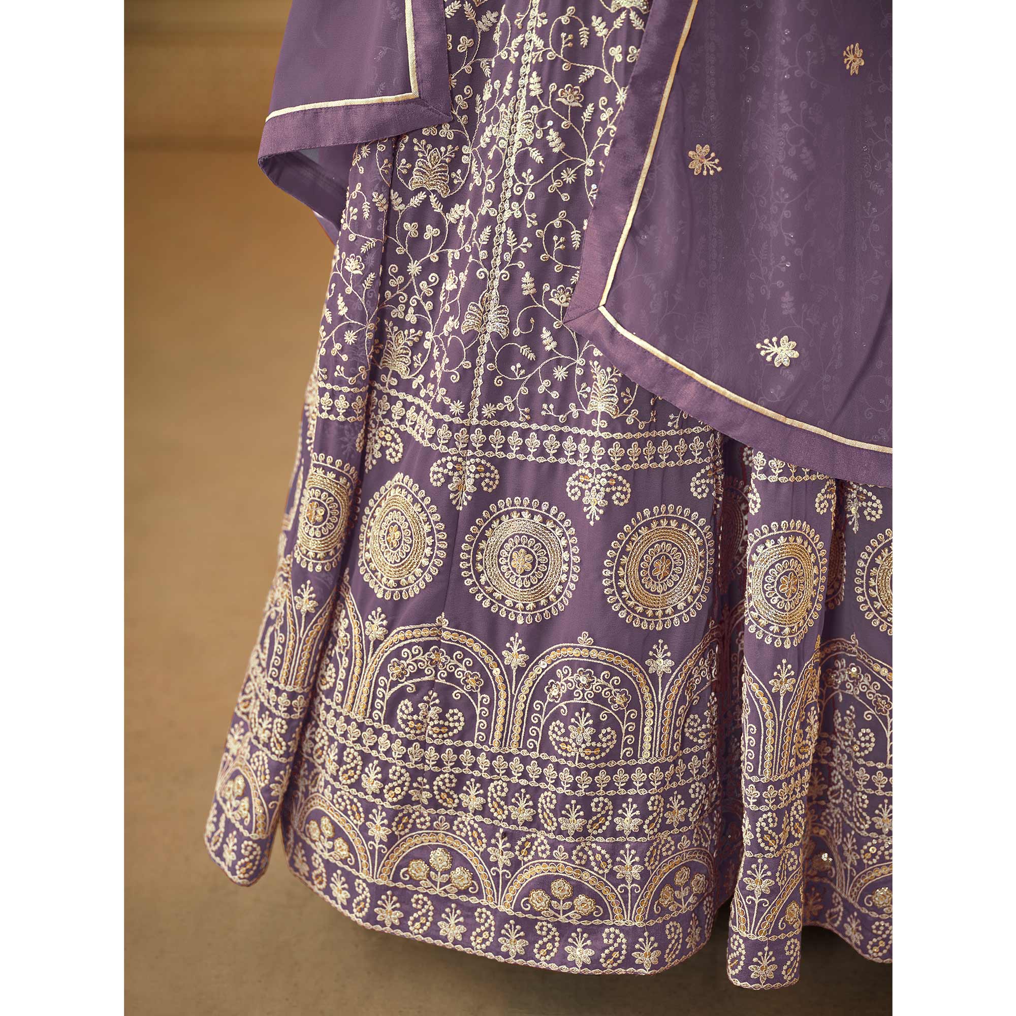 Purple Floral Embroidered Georgette Semi Stitched Anarkali Suit