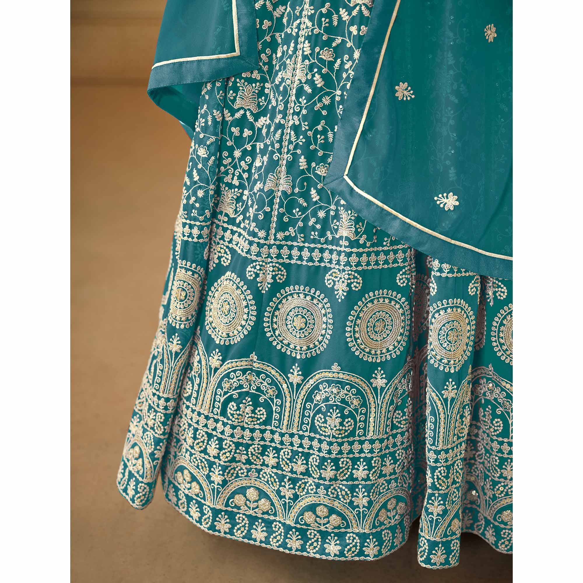 Rama Blue Floral Embroidered Georgette Semi Stitched Anarkali Suit