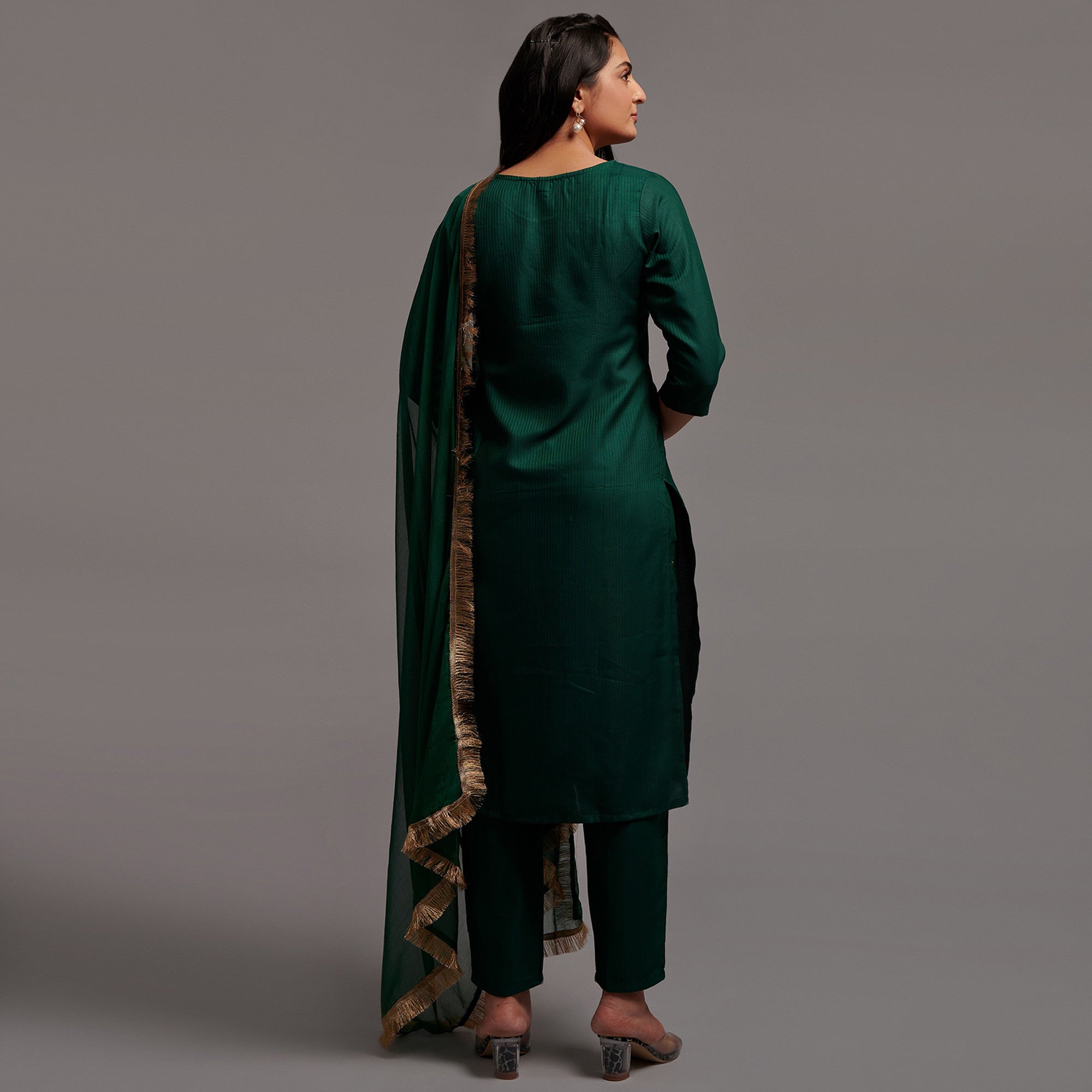 Green Floral Embroidered Viscose Kurti Set