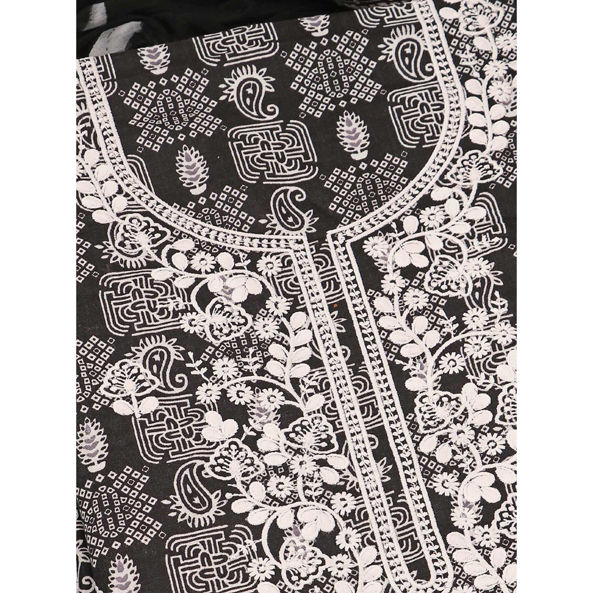 Black Printed With Embroidery Pure Cotton Dress Material