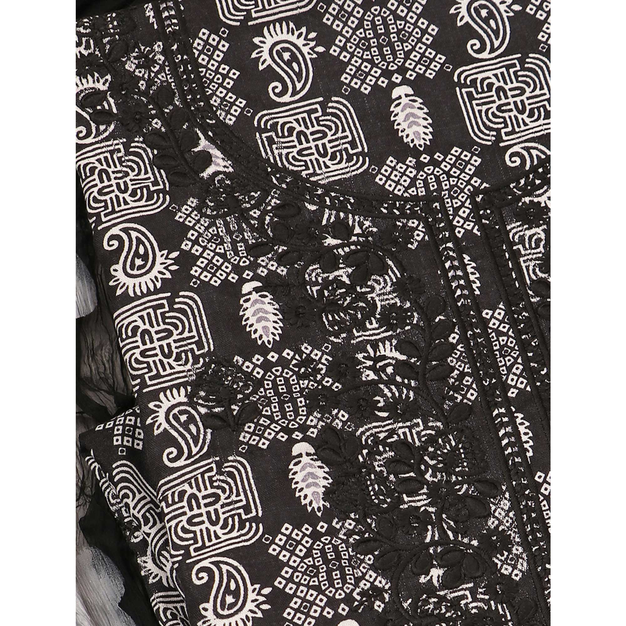 Black Printed With Embroidery Pure Cotton Dress Material