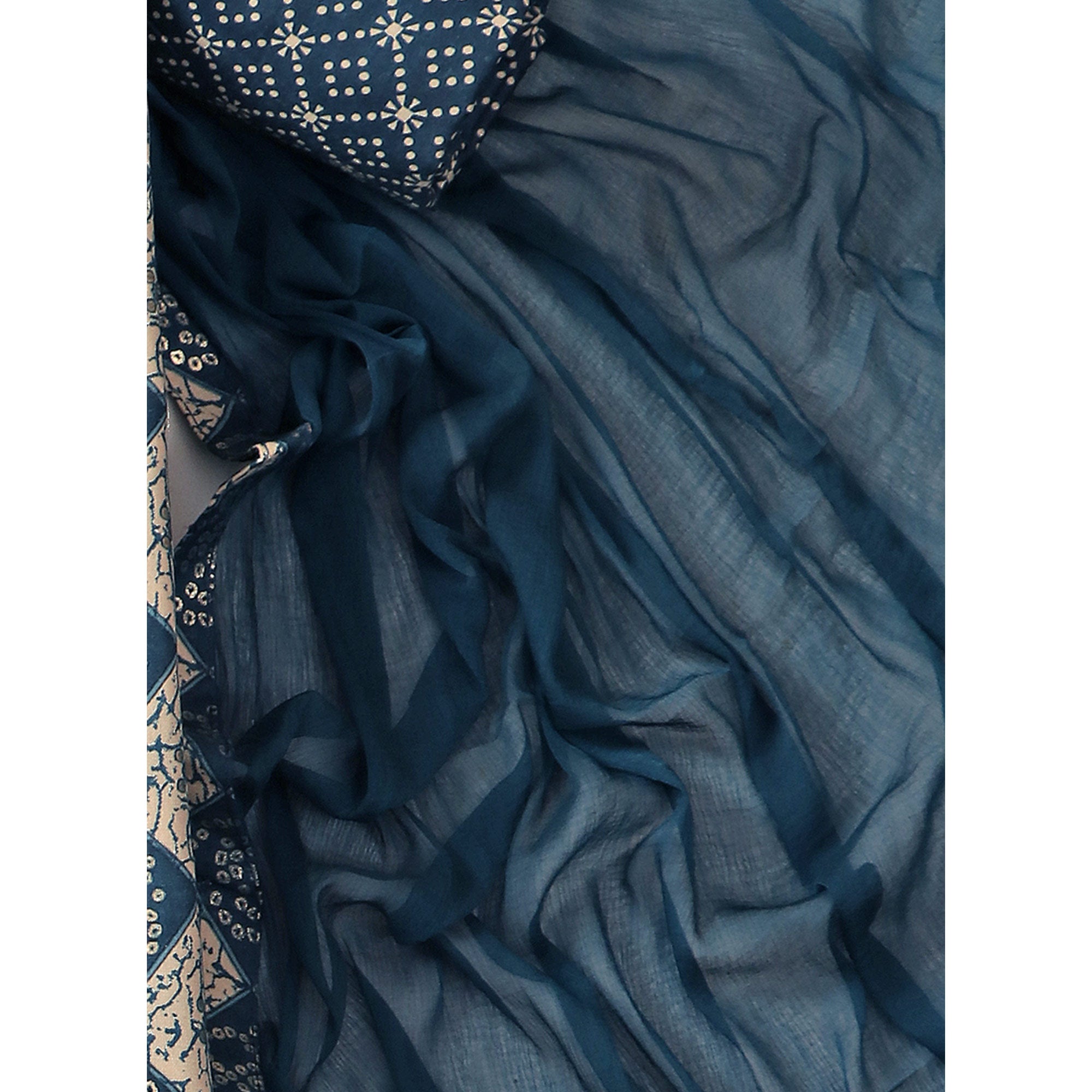 Blue Foil Printed With Handwork Pure Cotton Dress Material