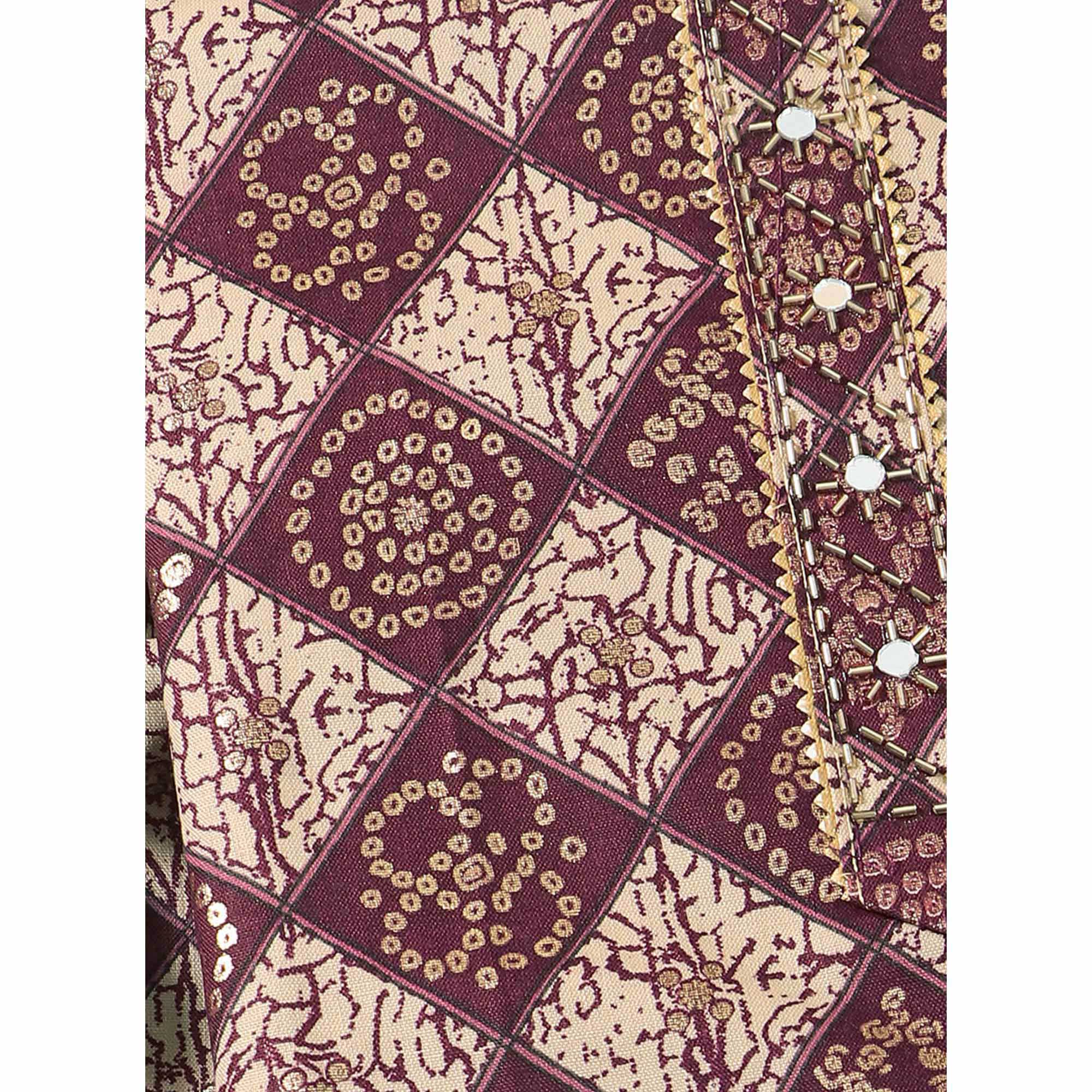 Wine Foil Printed With Handwork Pure Cotton Dress Material