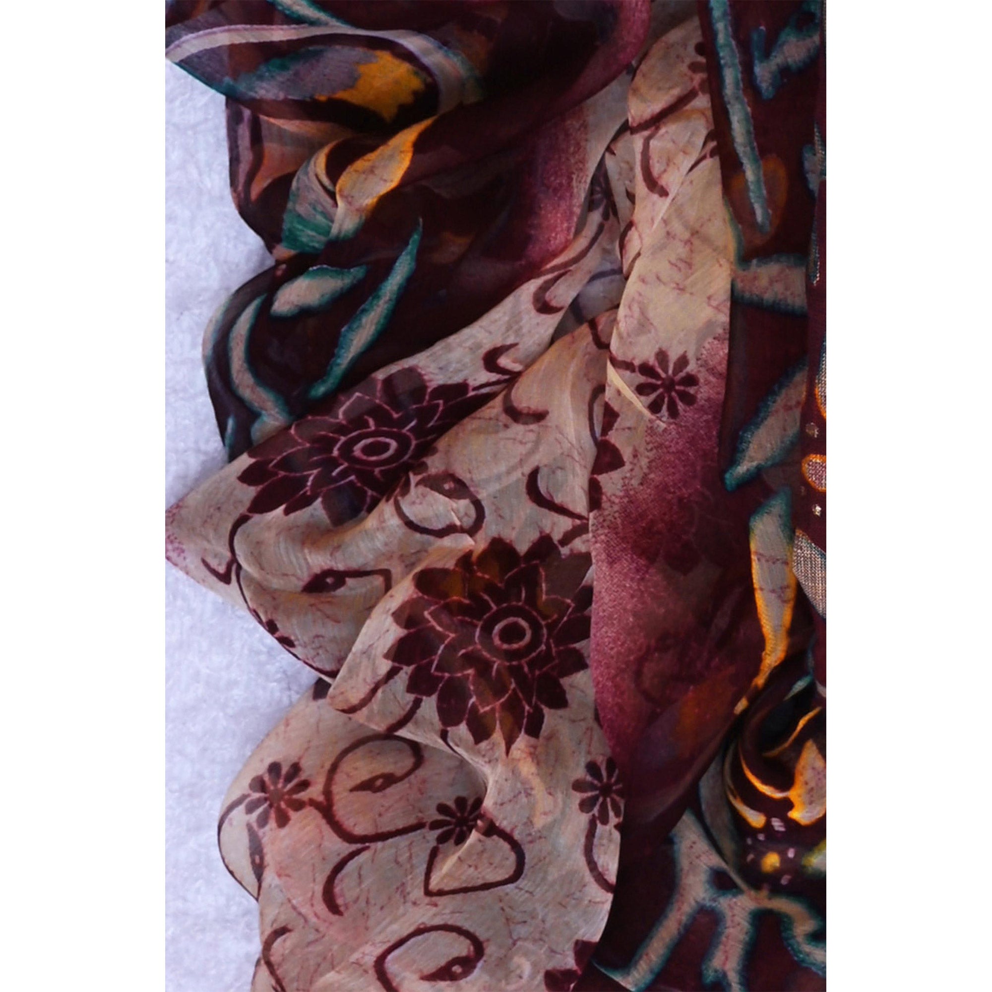 Wine Floral Printed Pure Cotton Dress Material