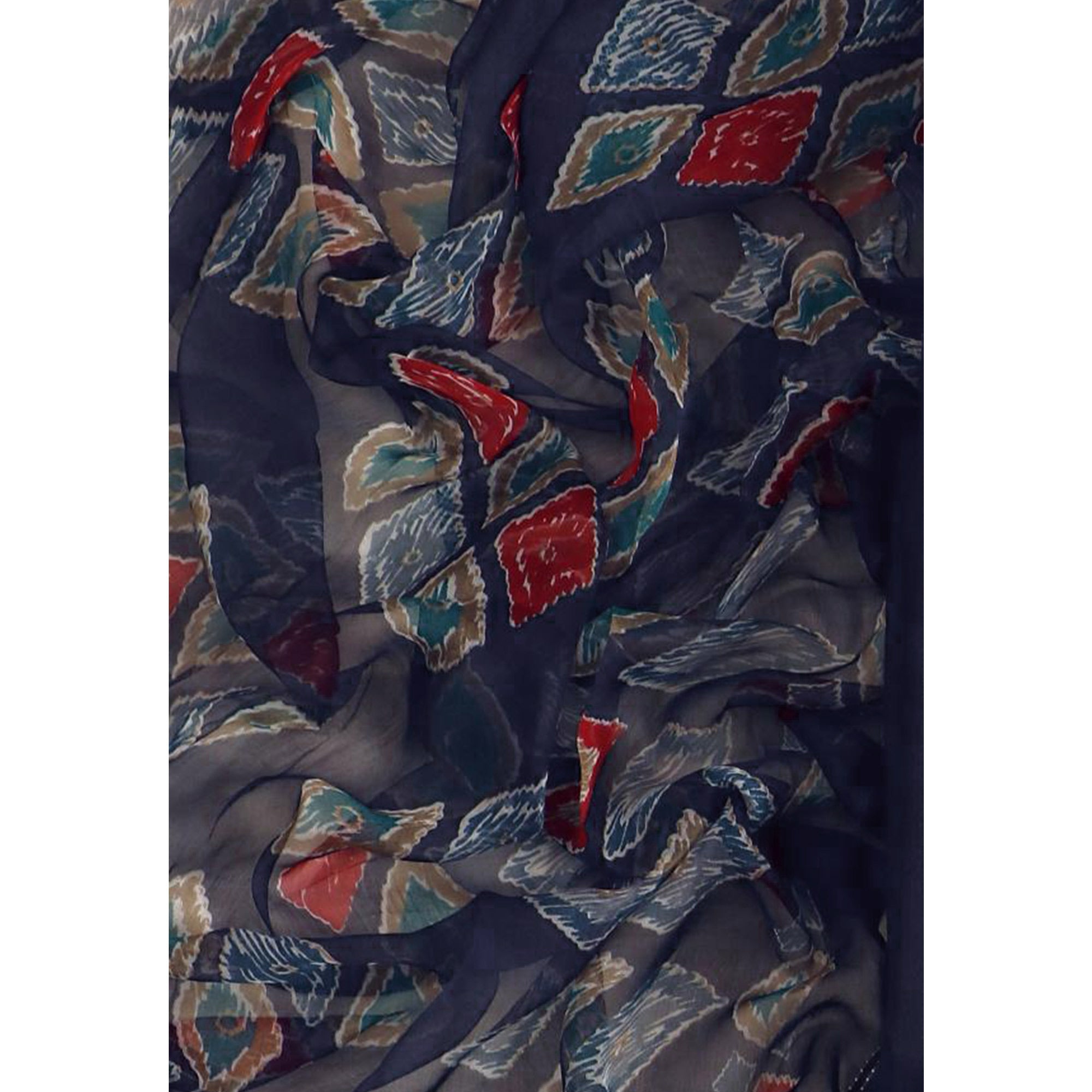 Navy Blue Floral Sequins Embroidered Pure Cotton Dress Material