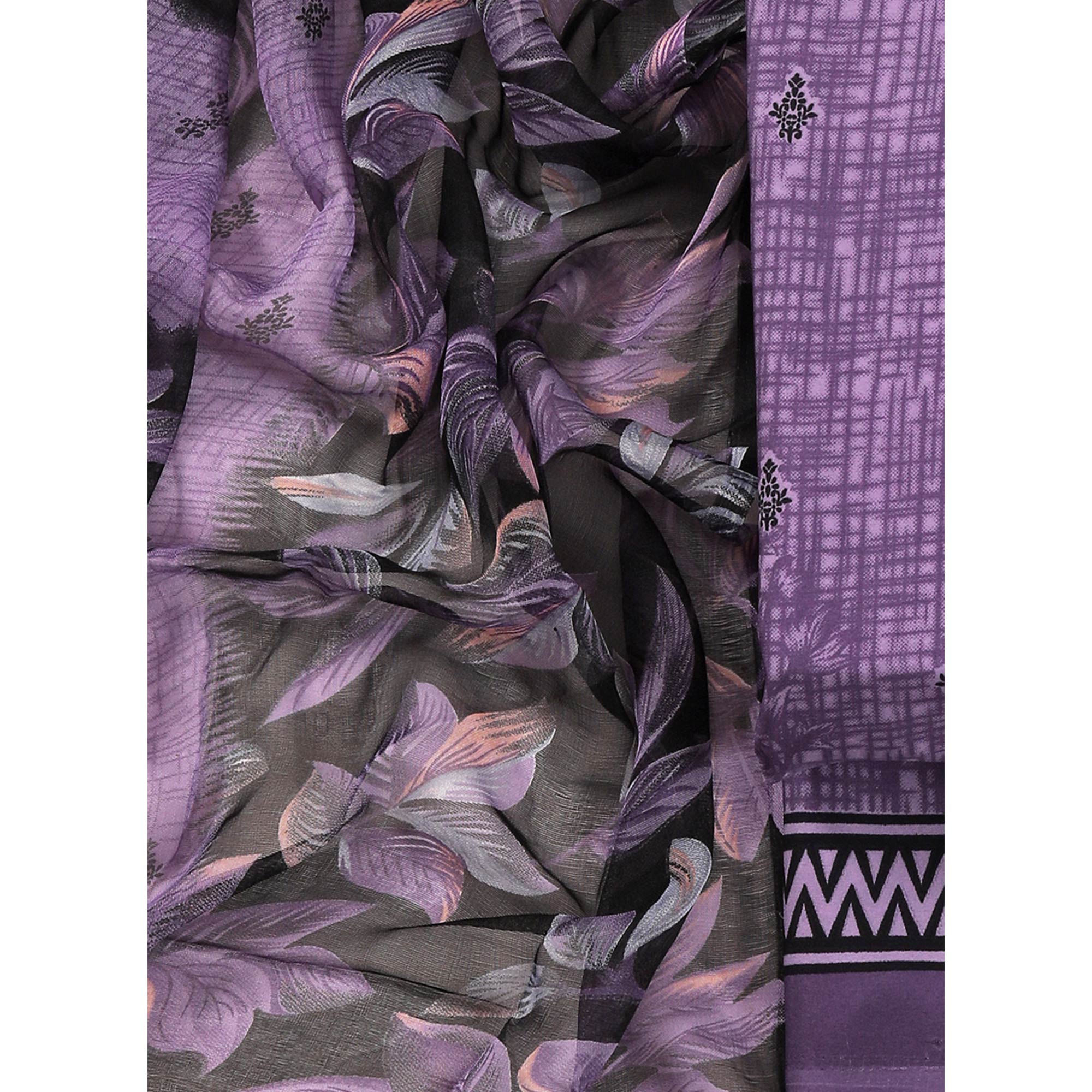 Purple Floral Printed Crepe Dress Material