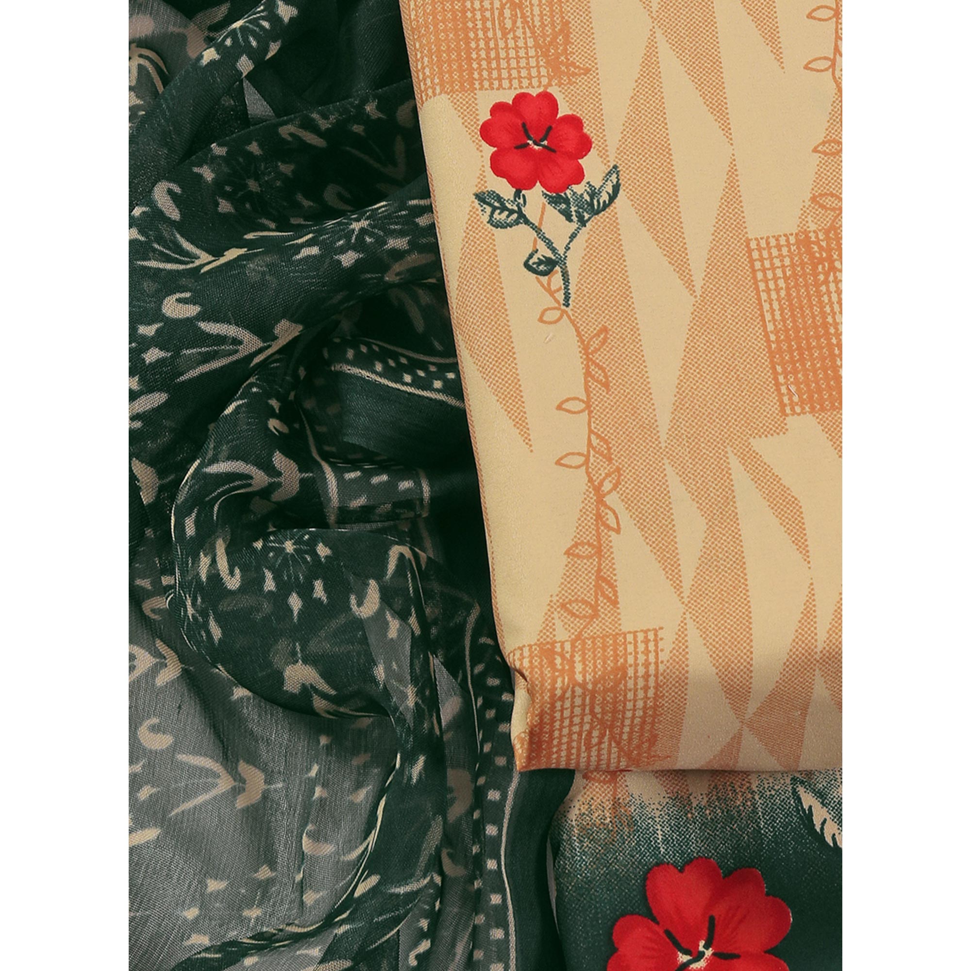 Cream Floral Printed Crepe Dress Material