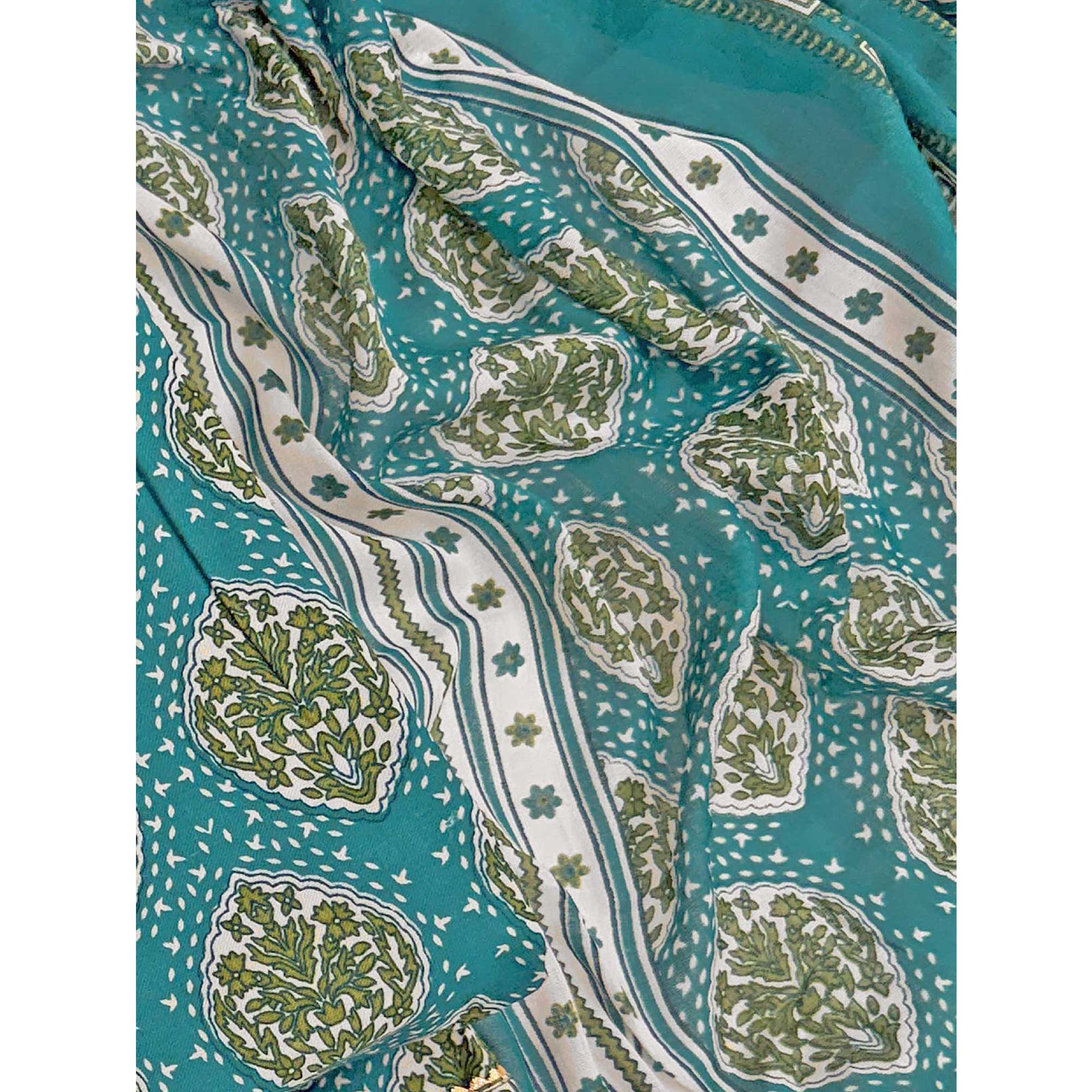 Rama Green Lightweight Pure Cotton Dress Fabric Featuring Delicate Floral Prints
