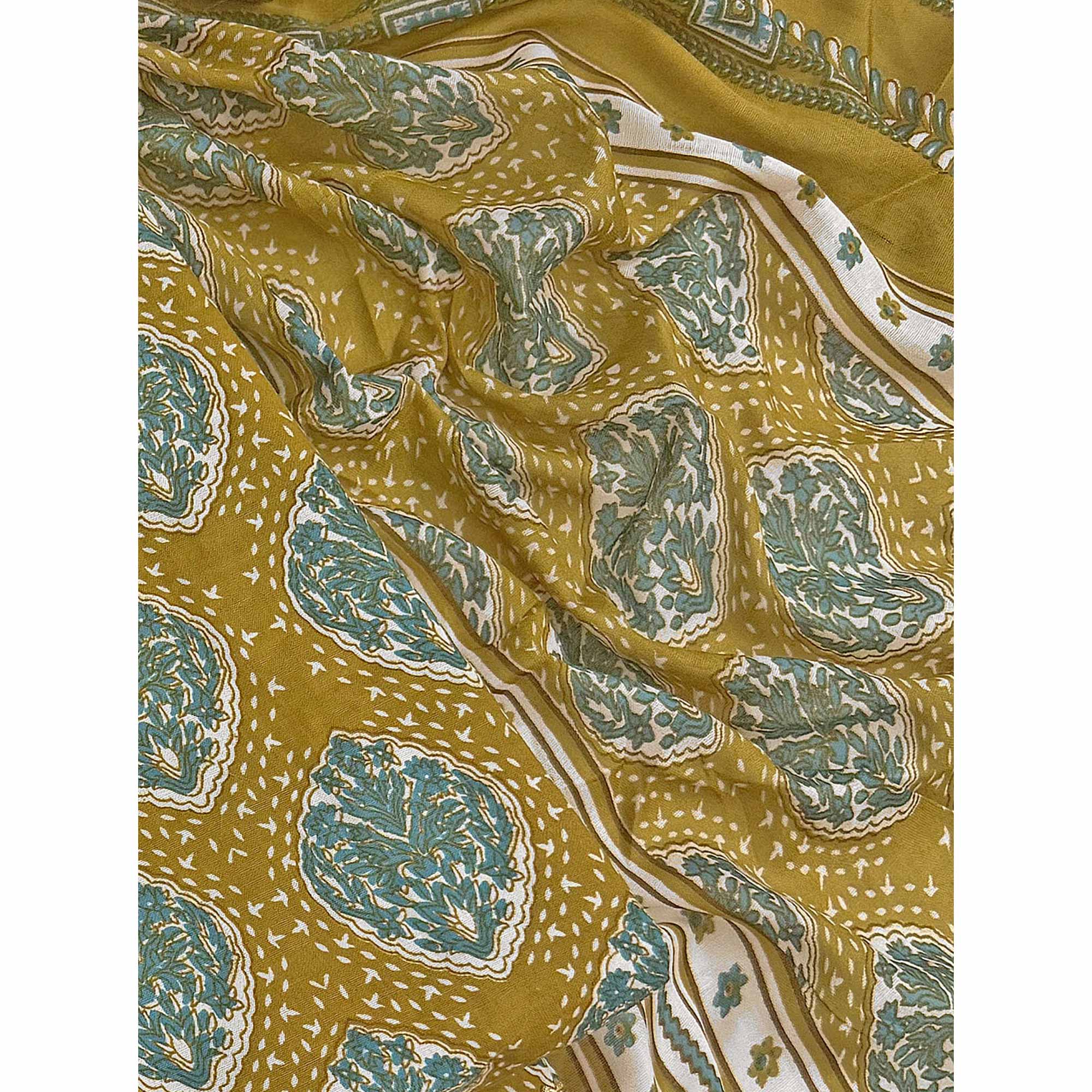 Mustard Lightweight Pure Cotton Dress Fabric Featuring Delicate Floral Prints