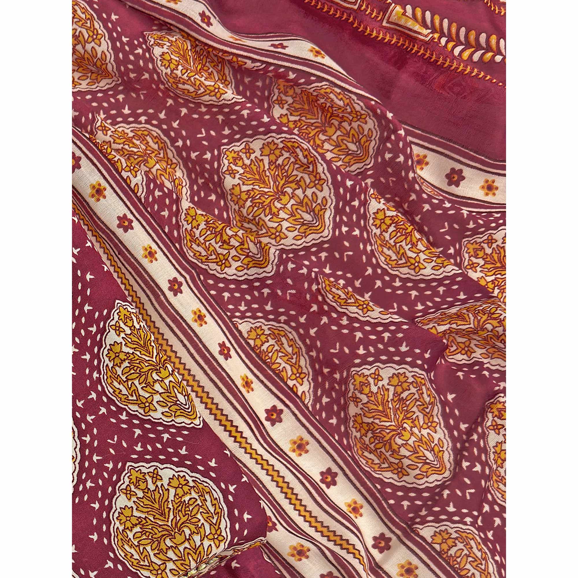 Maroon Lightweight Pure Cotton Dress Fabric Featuring Delicate Floral Prints
