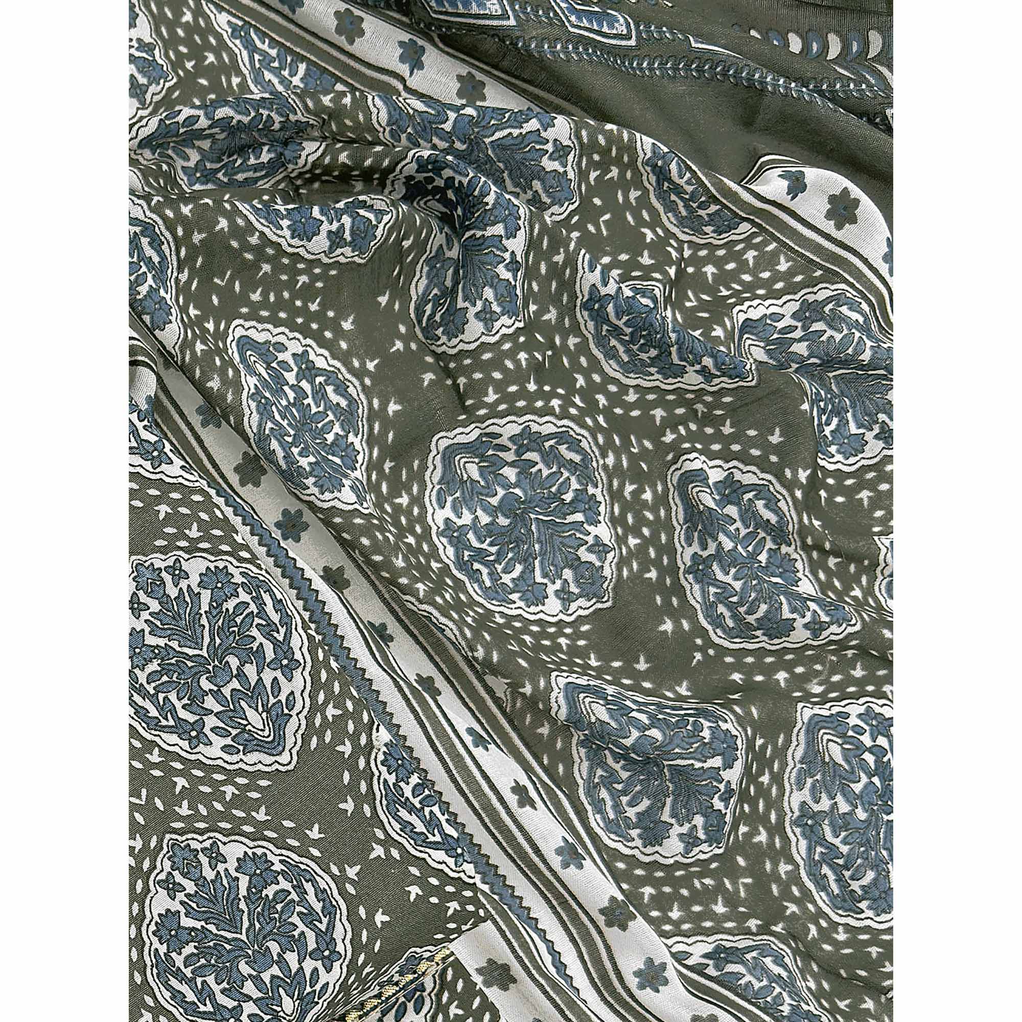Sage Green Lightweight Pure Cotton Dress Fabric Featuring Delicate Floral Prints