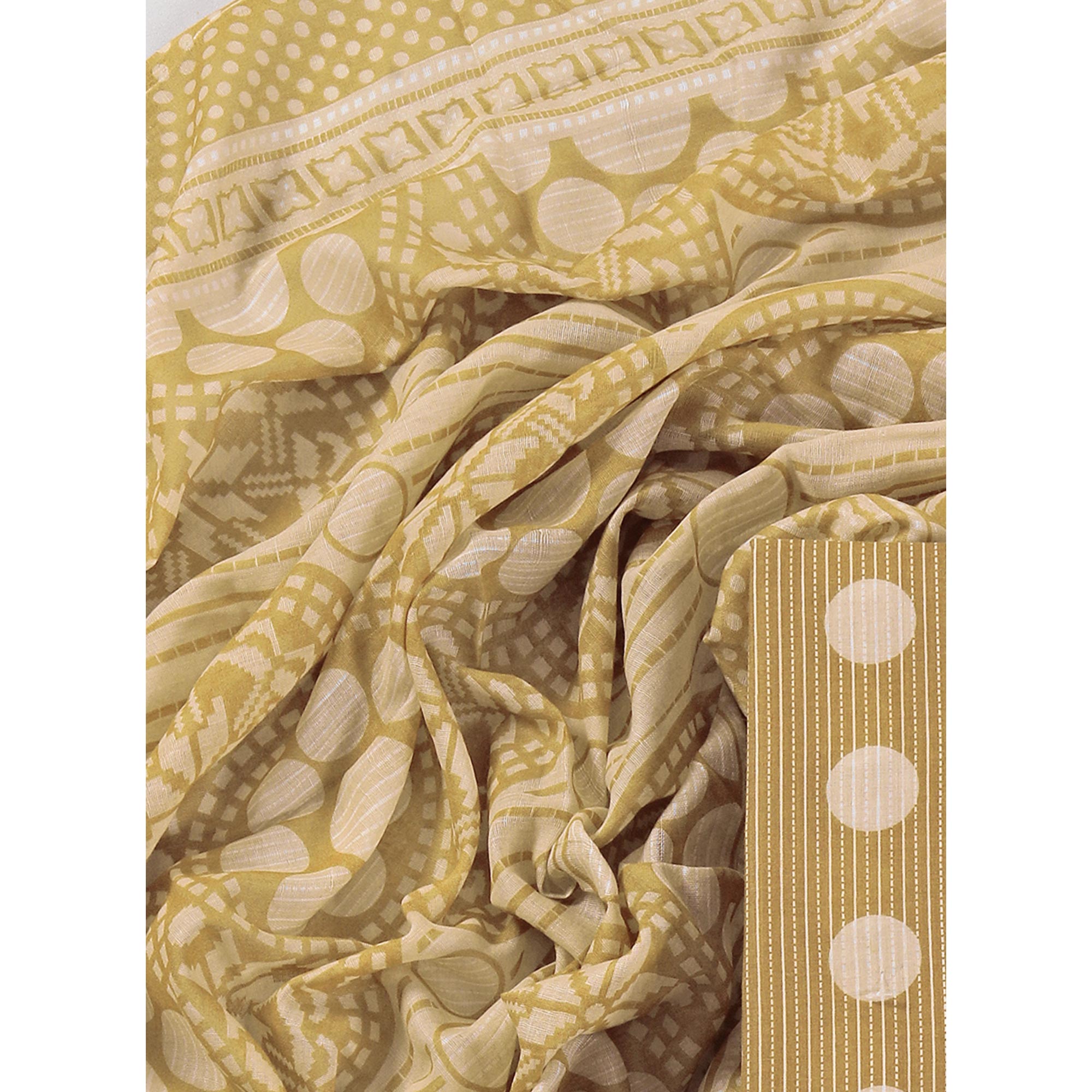 Mustard Printed With Gota Patti Work Pure Cotton Dress Material