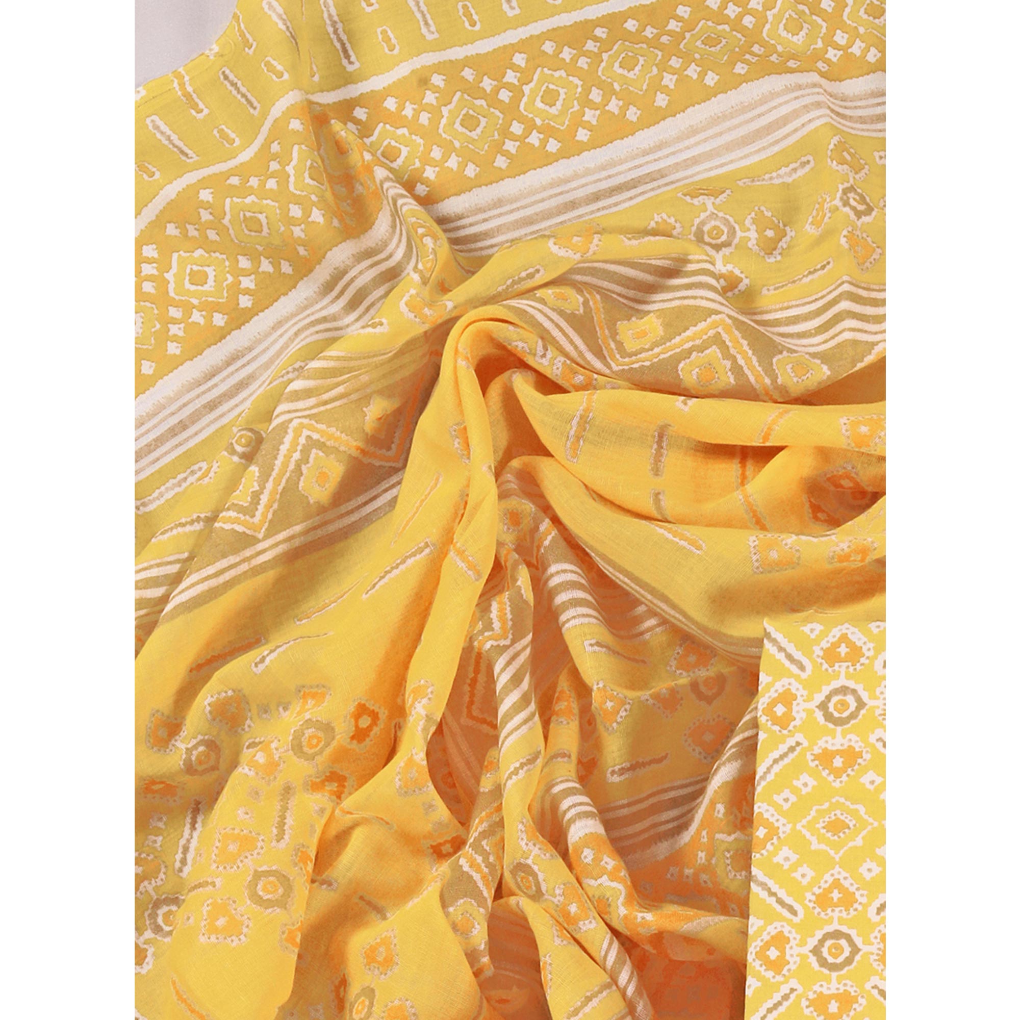 Yellow Patola Printed With Gota Patti Work Pure Cotton Dress Material