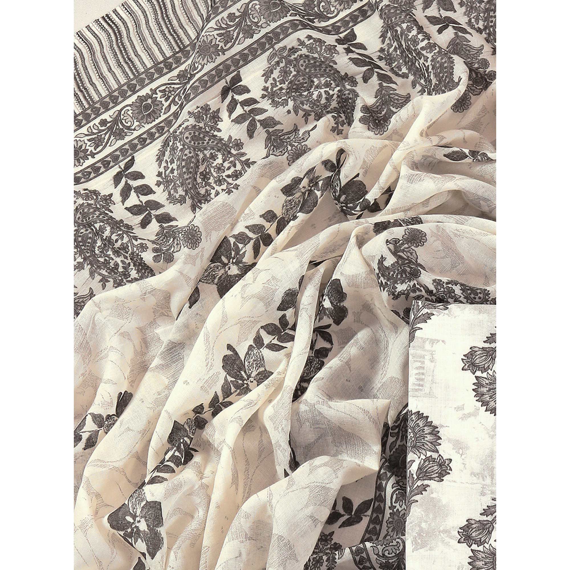 Offwhite Floral Printed With Gota Patti Work Pure Cotton Dress Material