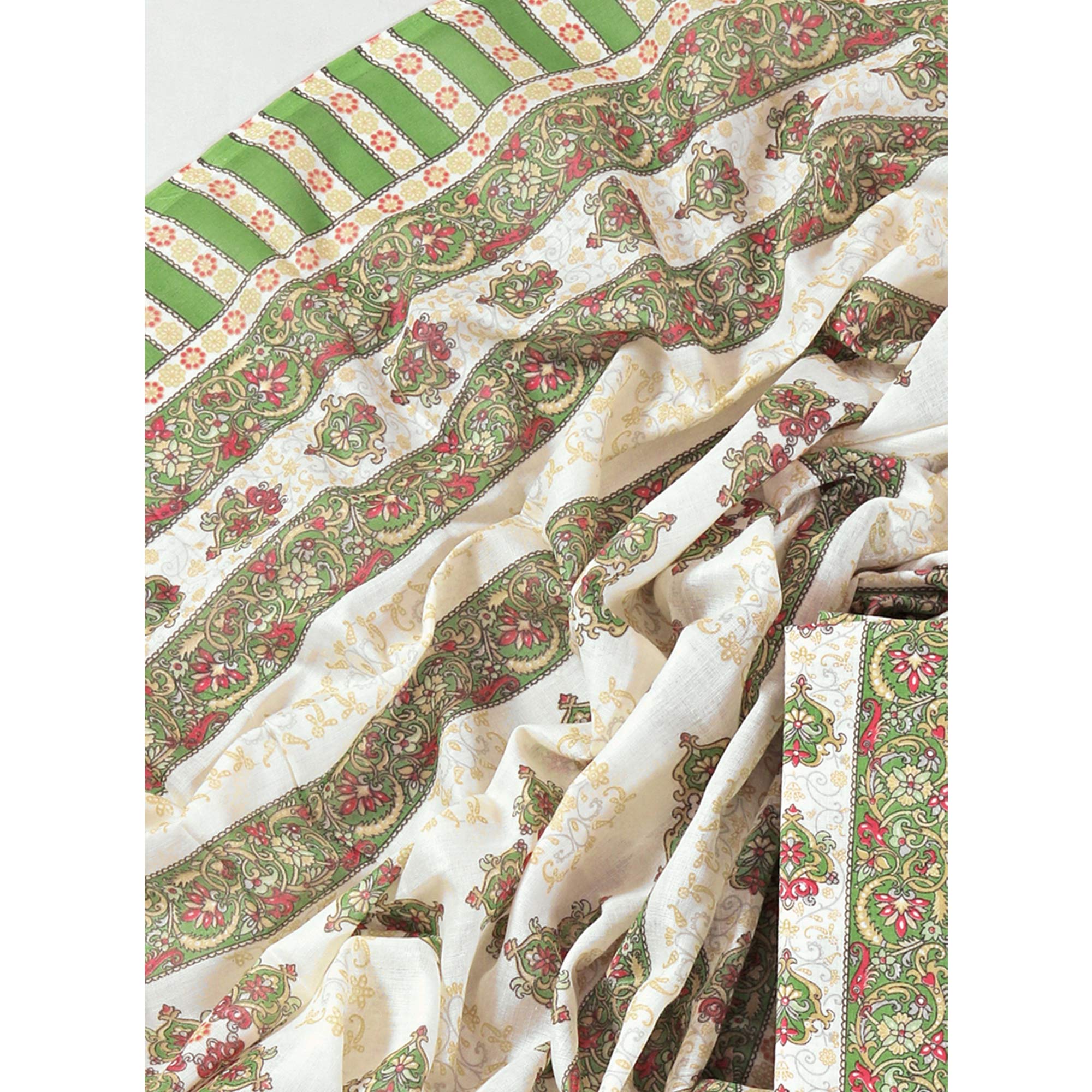 Green Floral Printed With Gota Patti Work Pure Cotton Dress Material