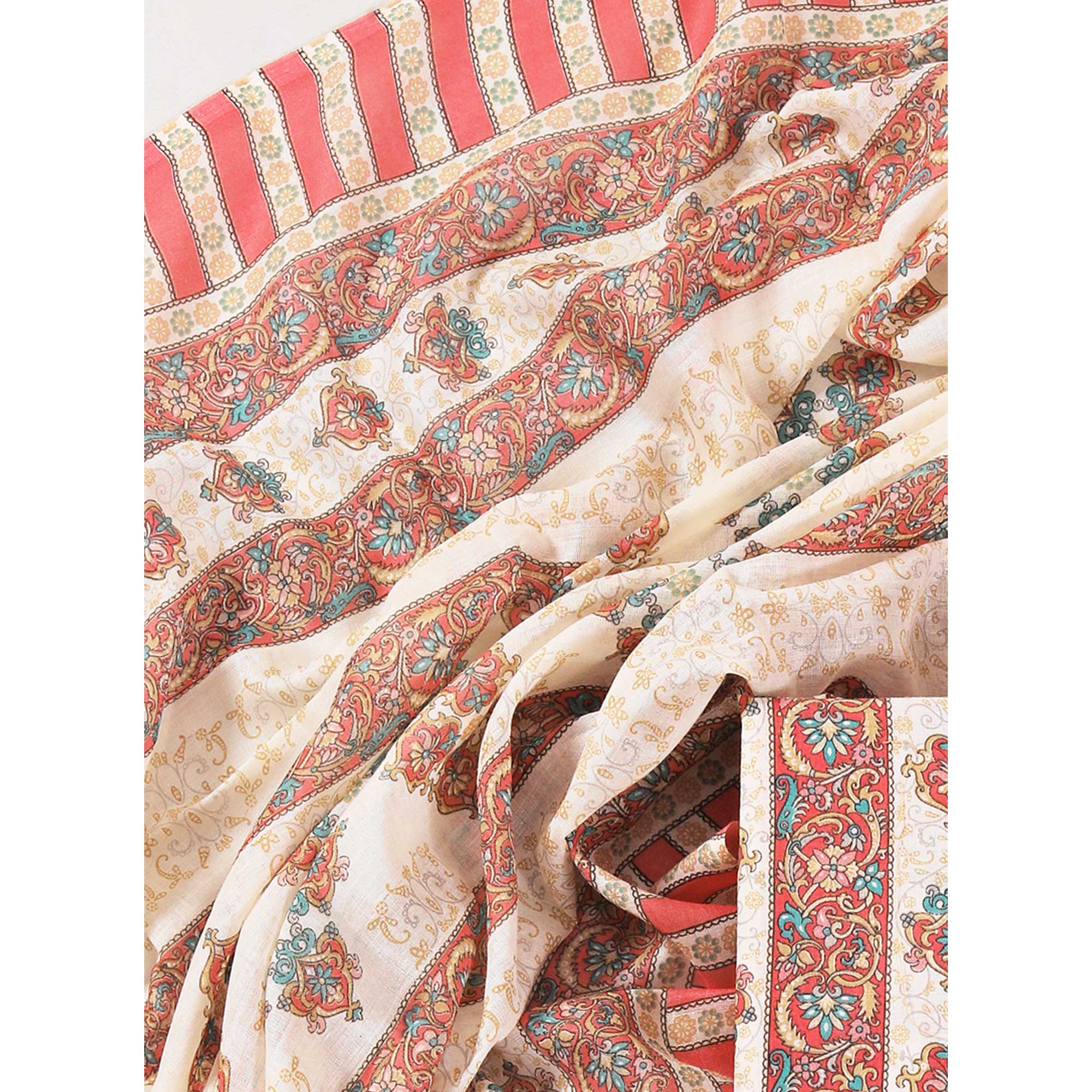 Red Floral Printed With Gota Patti Work Pure Cotton Dress Material