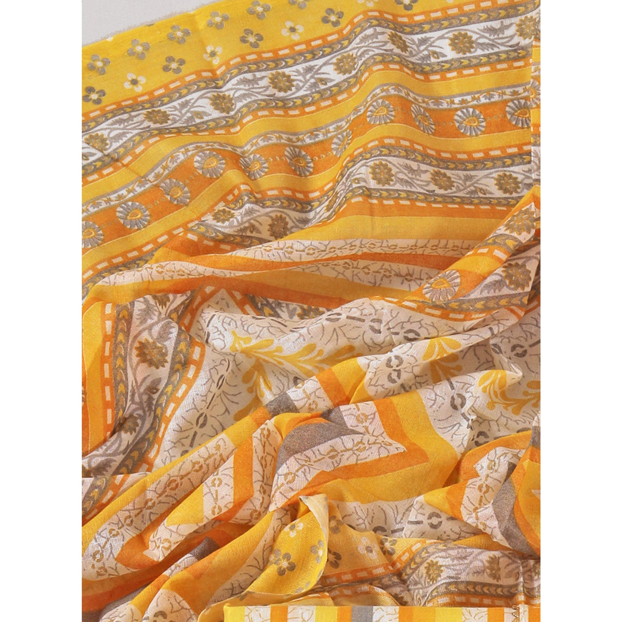 Yellow Striped Printed With Gota Patti Work Pure Cotton Dress Material