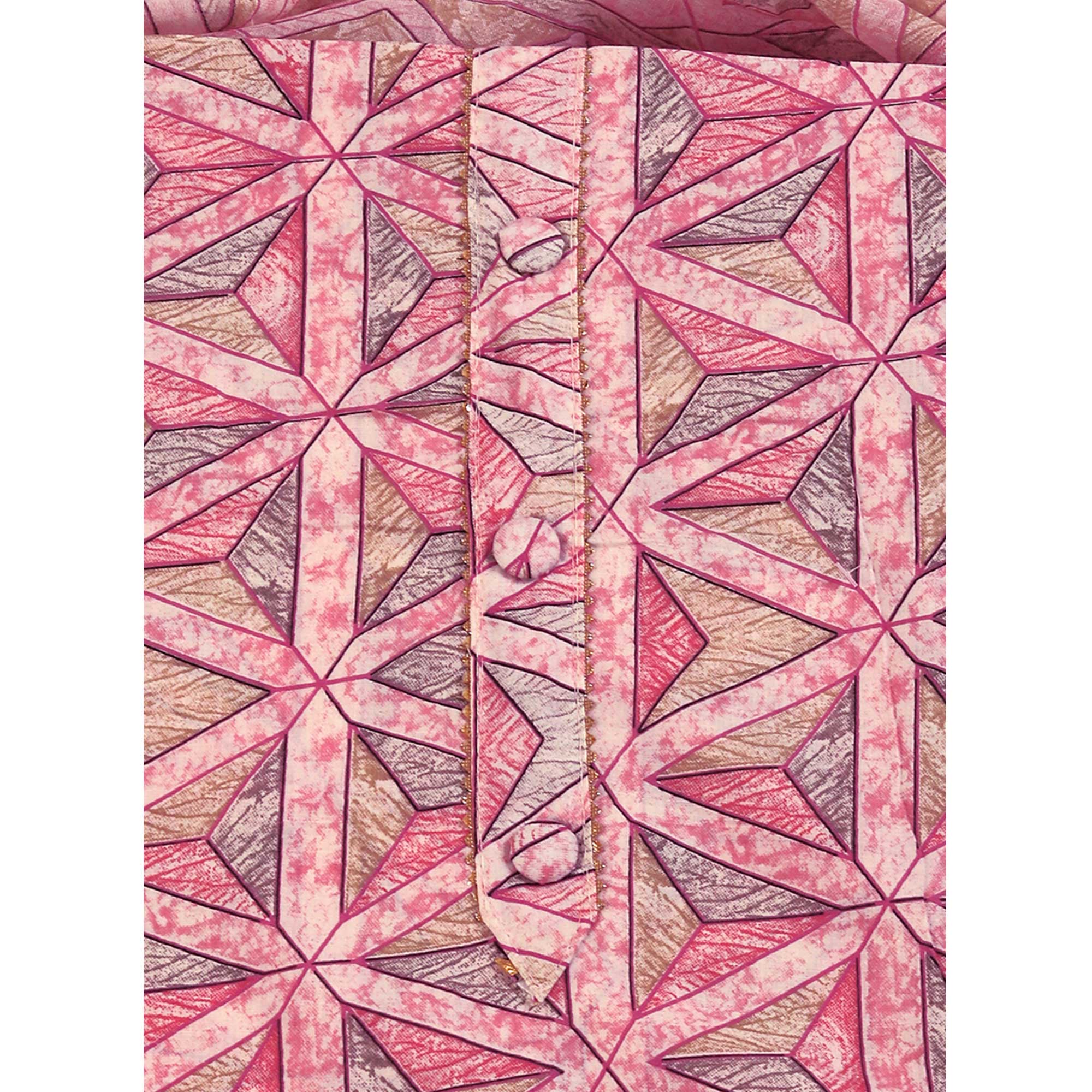 Pink Pure Cotton Dress Material with Contemporary Geometric Prints