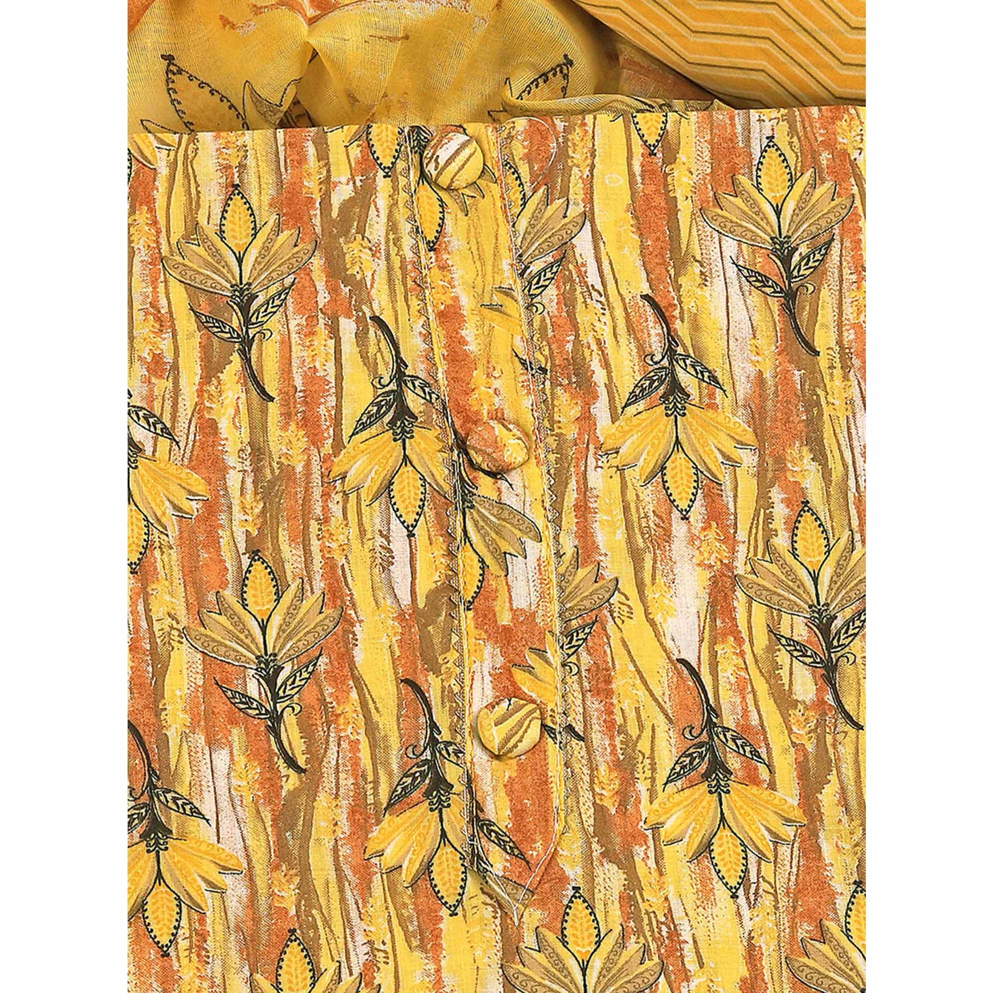 Yellow Pure Cotton Ensemble with All-Over Floral Motif Designs Dress Material