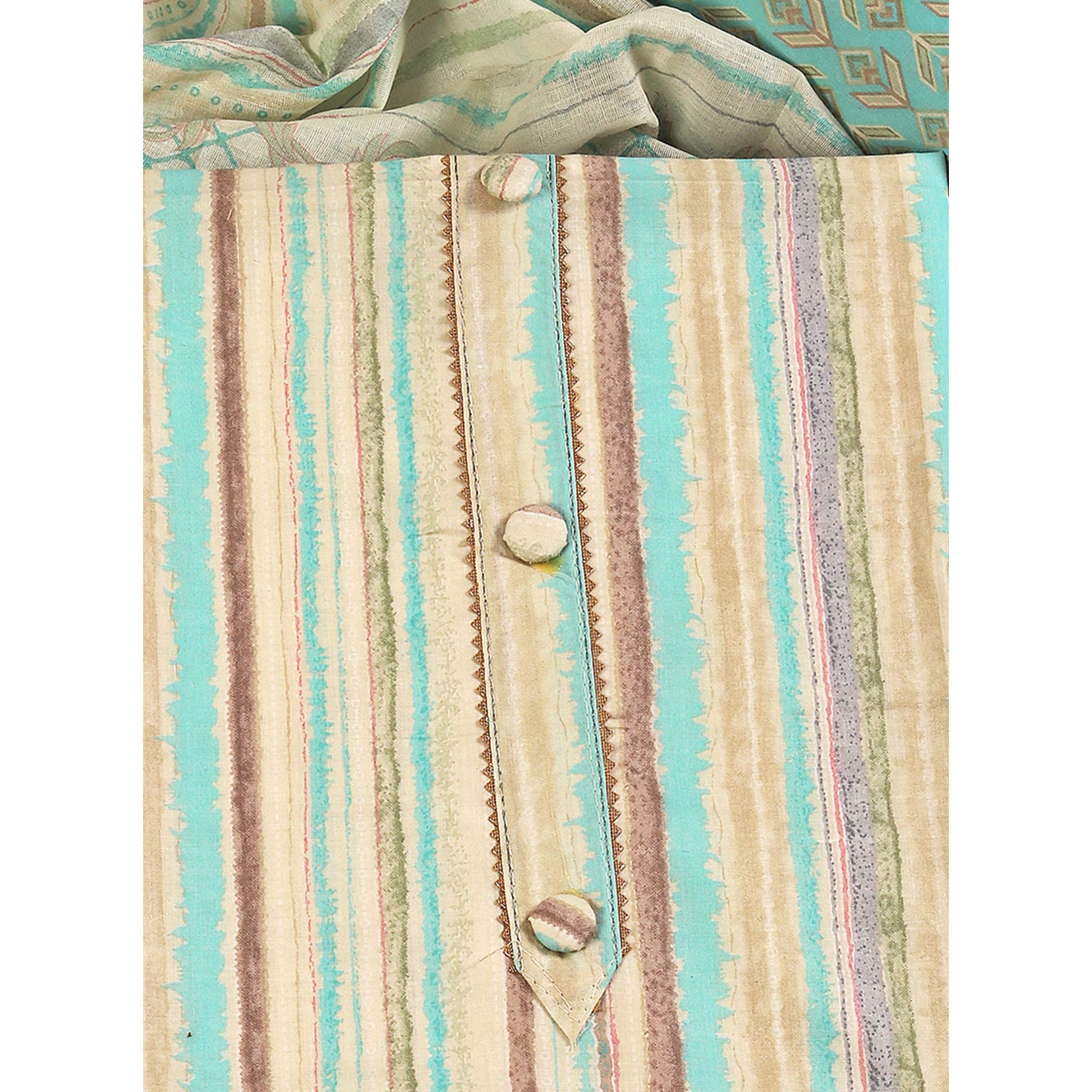 Classic Striped Design in Soft Sea Green Pure Cotton Unstitched Dress Material