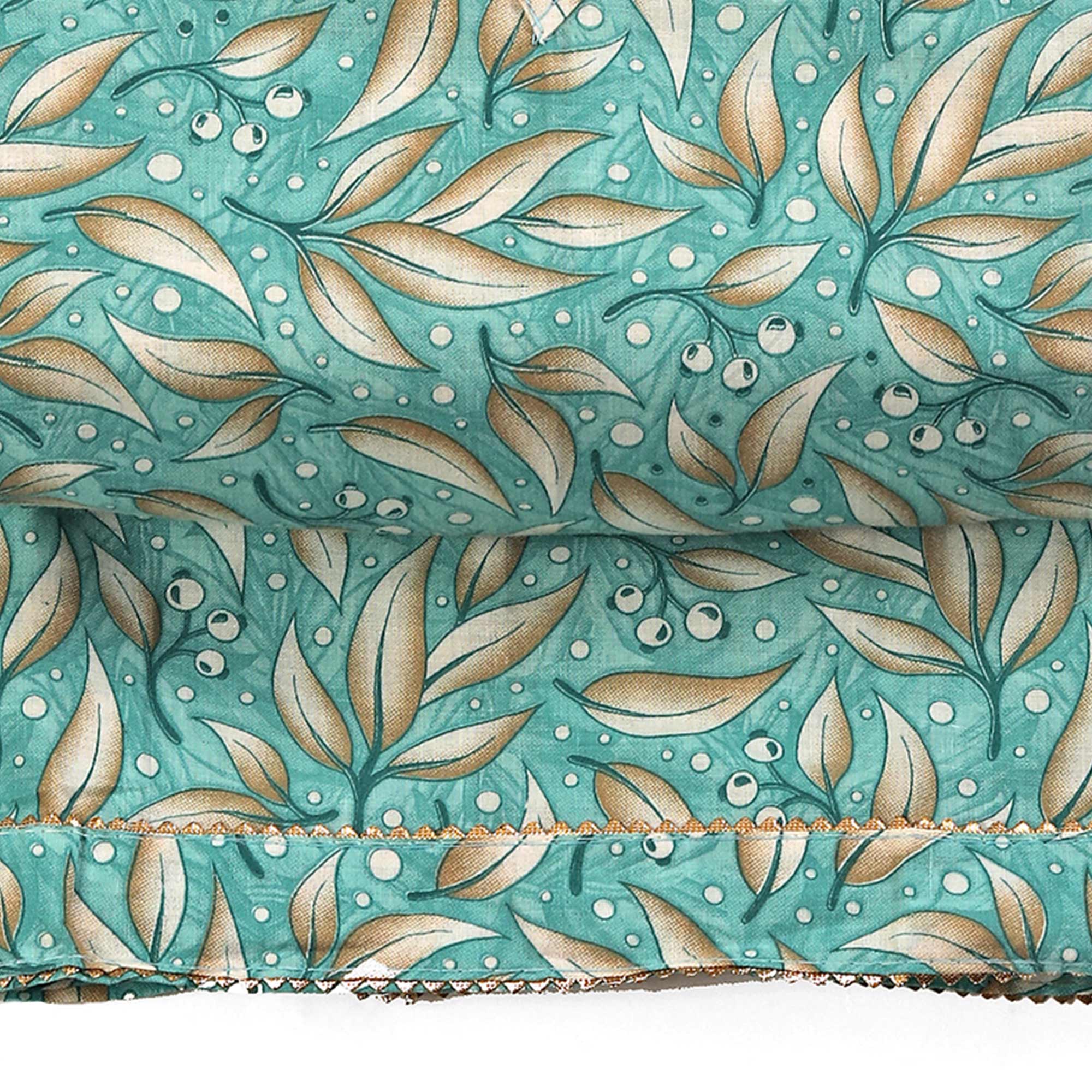 Pure Cotton Dress Material in Soothing Sea Green with Artistic Floral Prints