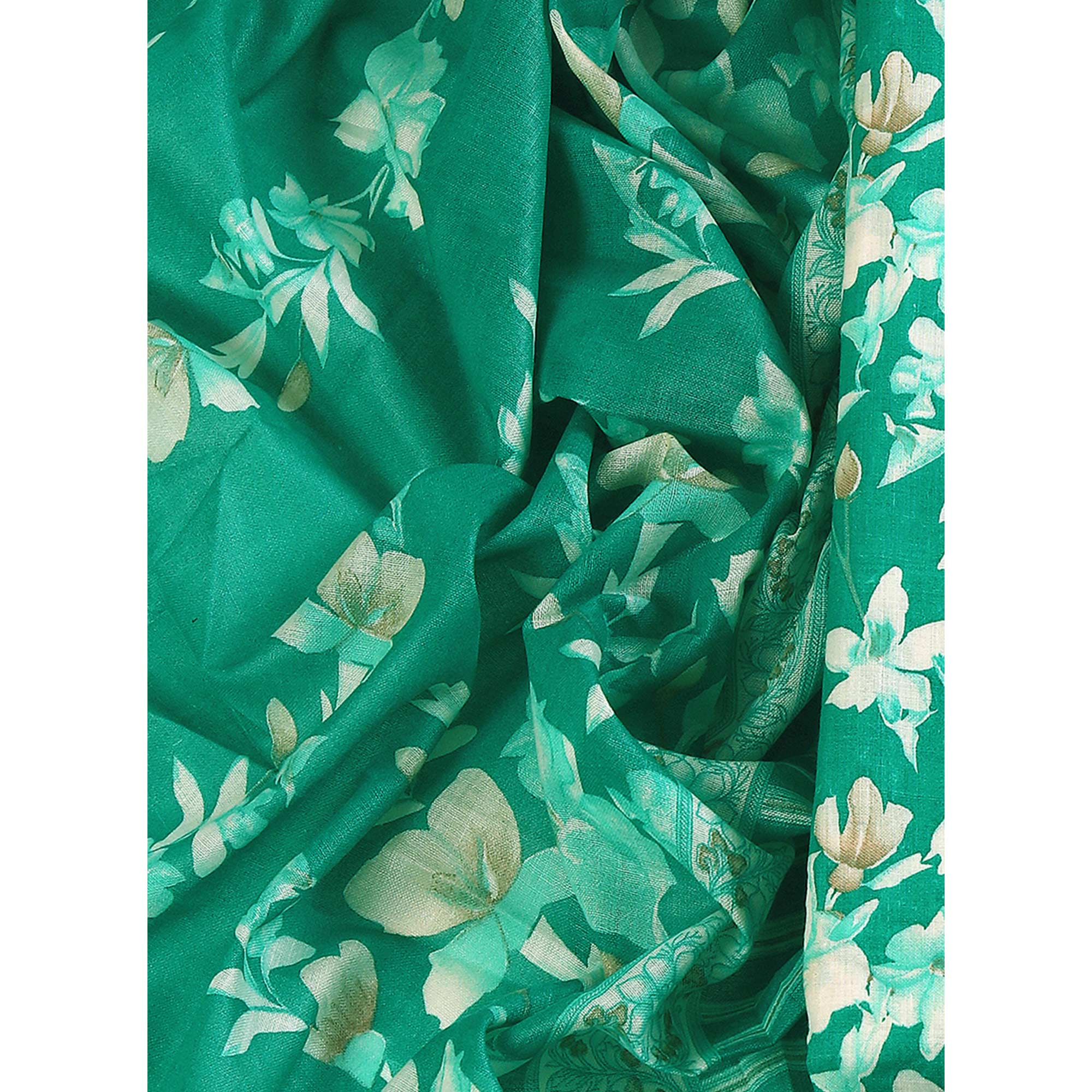 Green Floral Motif Printed Dress Material for Effortless Elegance