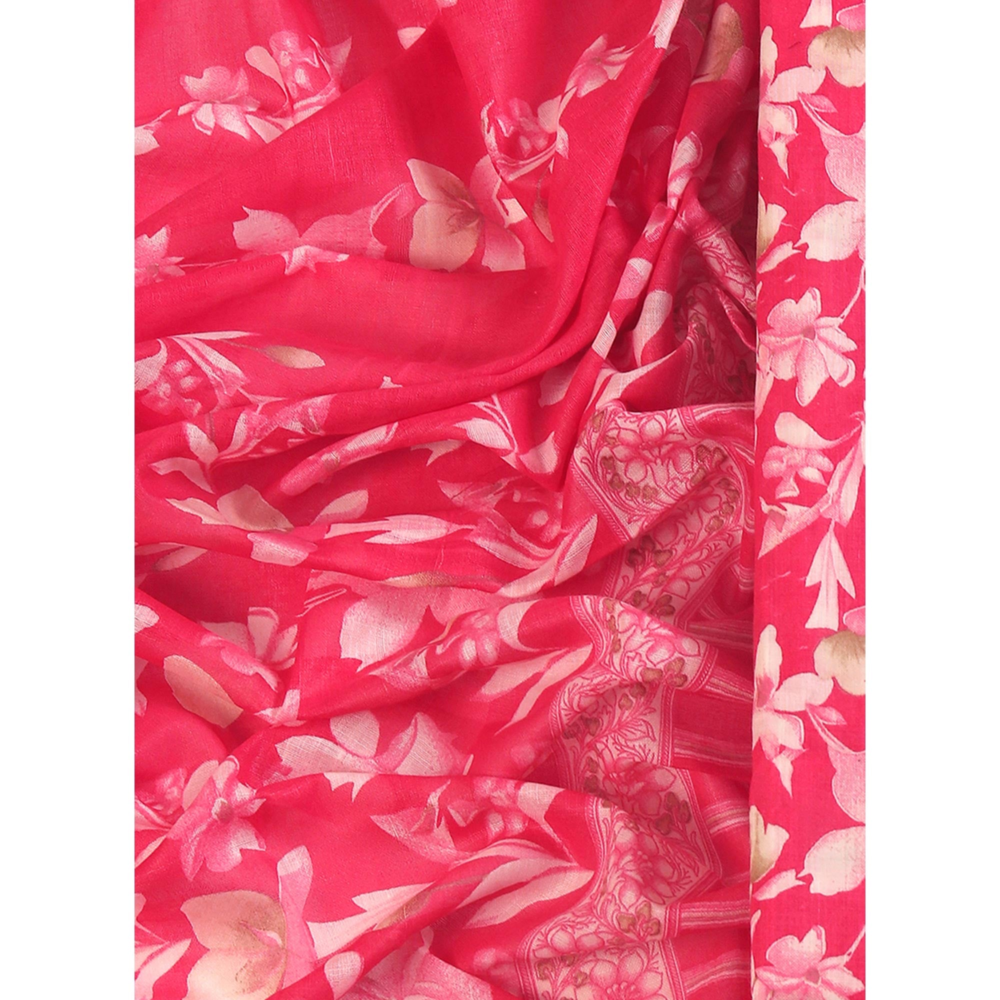 Chic Pink Floral Motif Printed Dress Material for Effortless Elegance