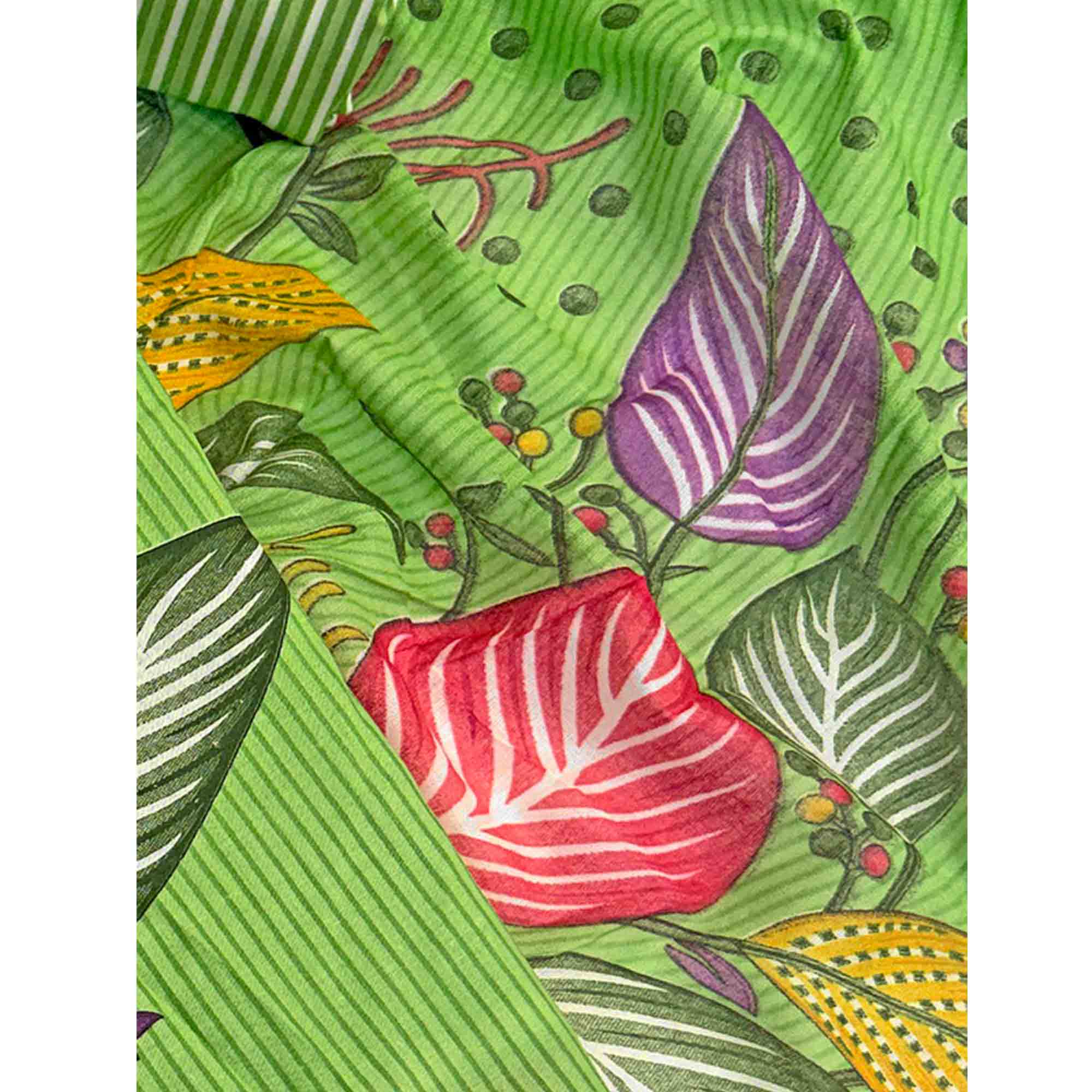 Green Floral & Striped Printed Pure Cotton Dress Material With Elegant Detailing