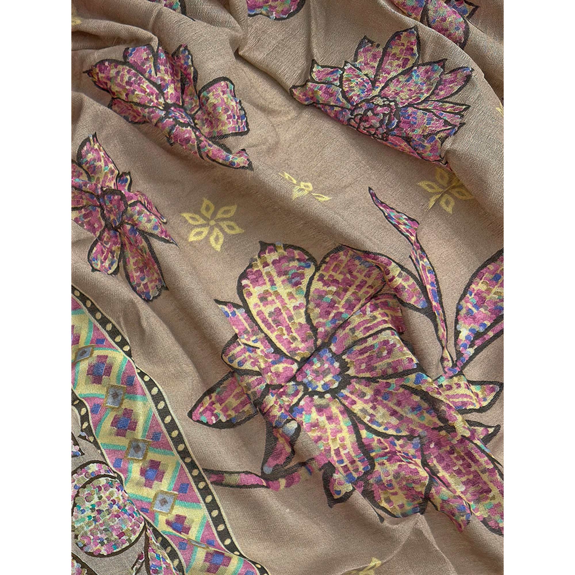 Brown & Pink Floral Printed Pure Cotton Dress Material With Elegant Everyday Appeal