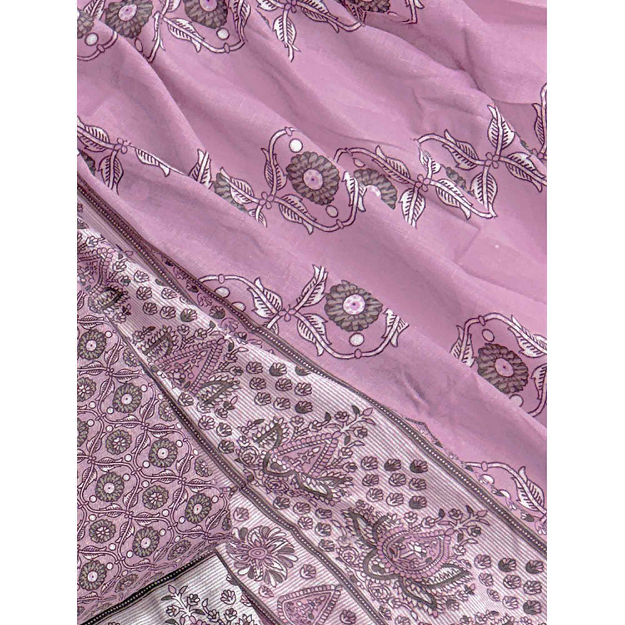 Vibrant Light Purple Floral Print Pure Cotton Dress Material With Refined Craftsmanship