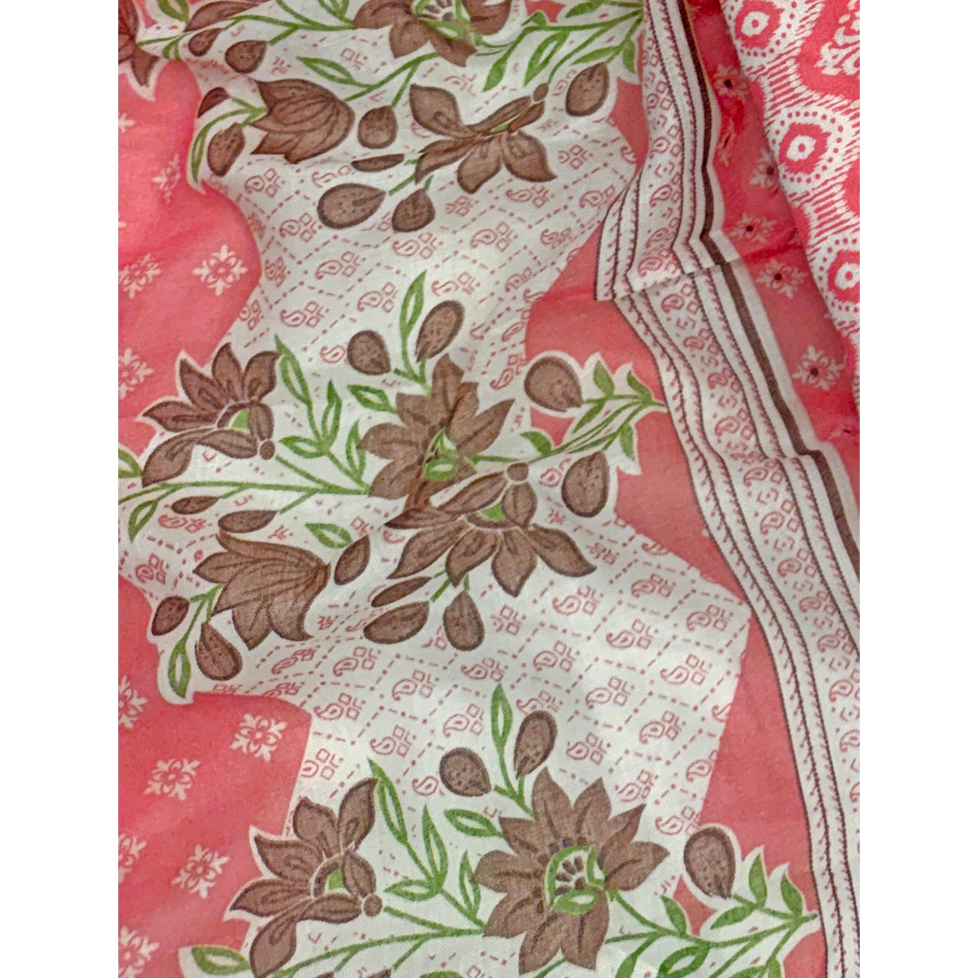 Charming Gajari Red Pure Cotton Dress Material With Delicate Floral Print