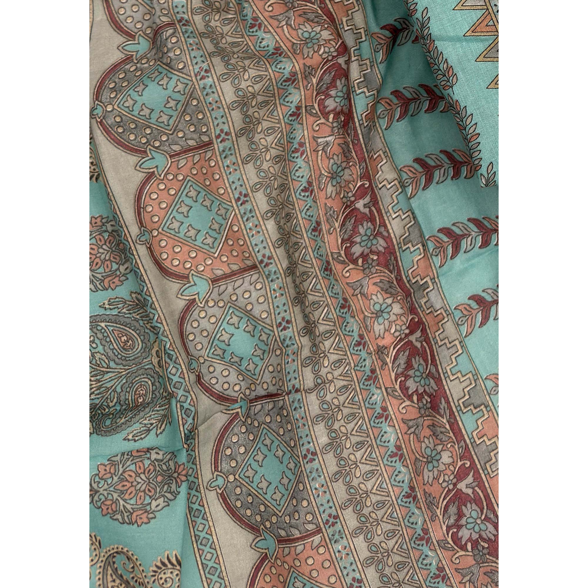 Vibrant Turquoise Pure Cotton Dress Material Featuring Artistic Floral Print