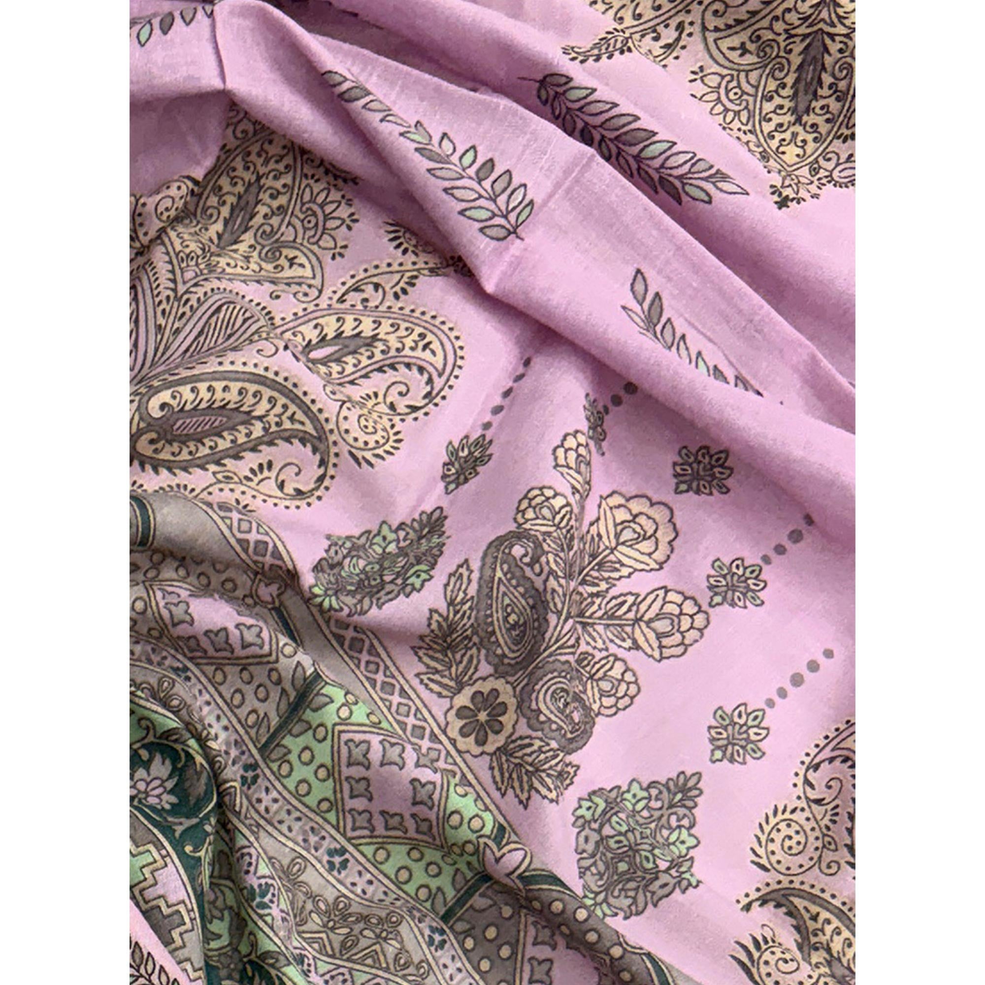 Vibrant Light Purple Pure Cotton Dress Material Featuring Artistic Floral Print