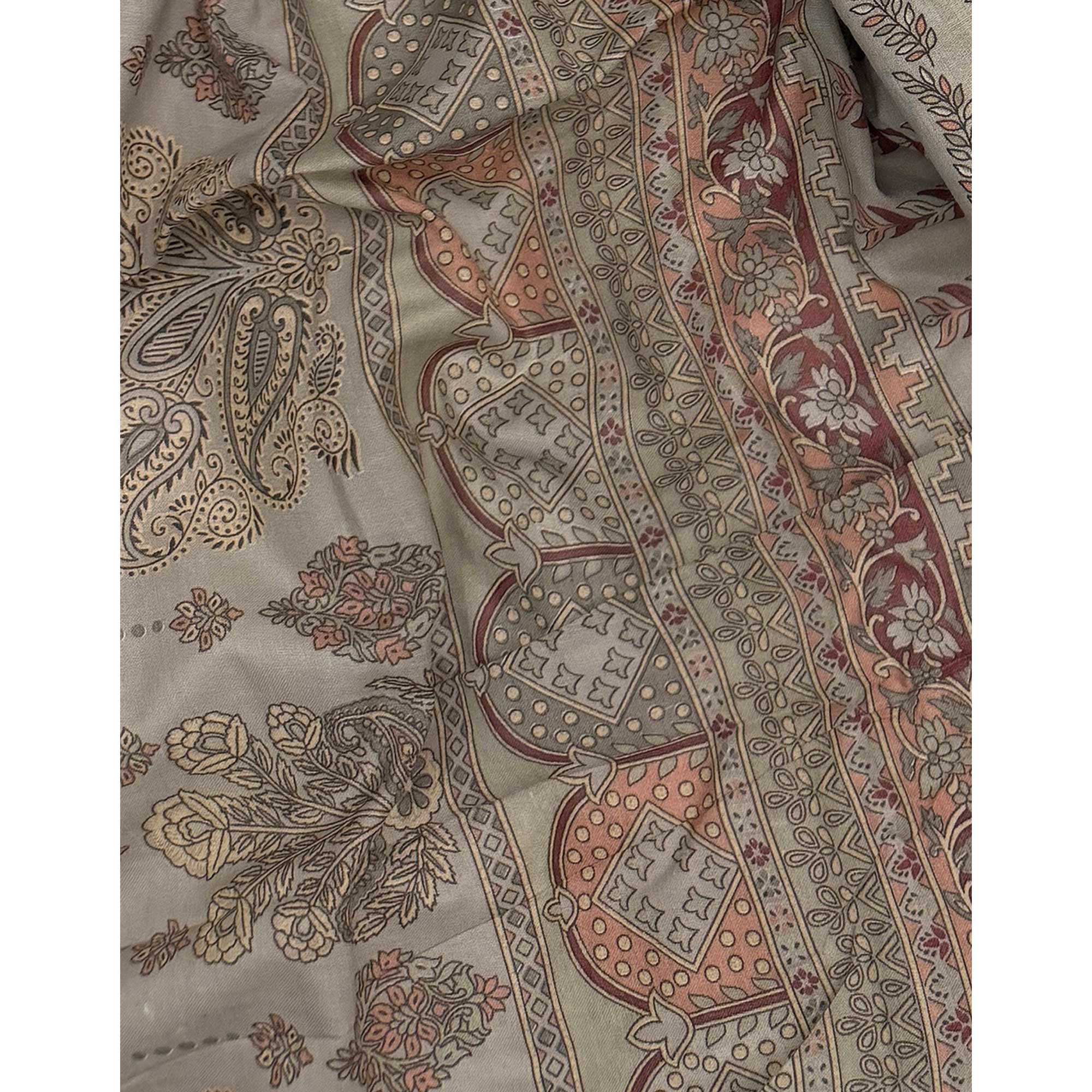 Vibrant Grey Pure Cotton Dress Material Featuring Artistic Floral Print