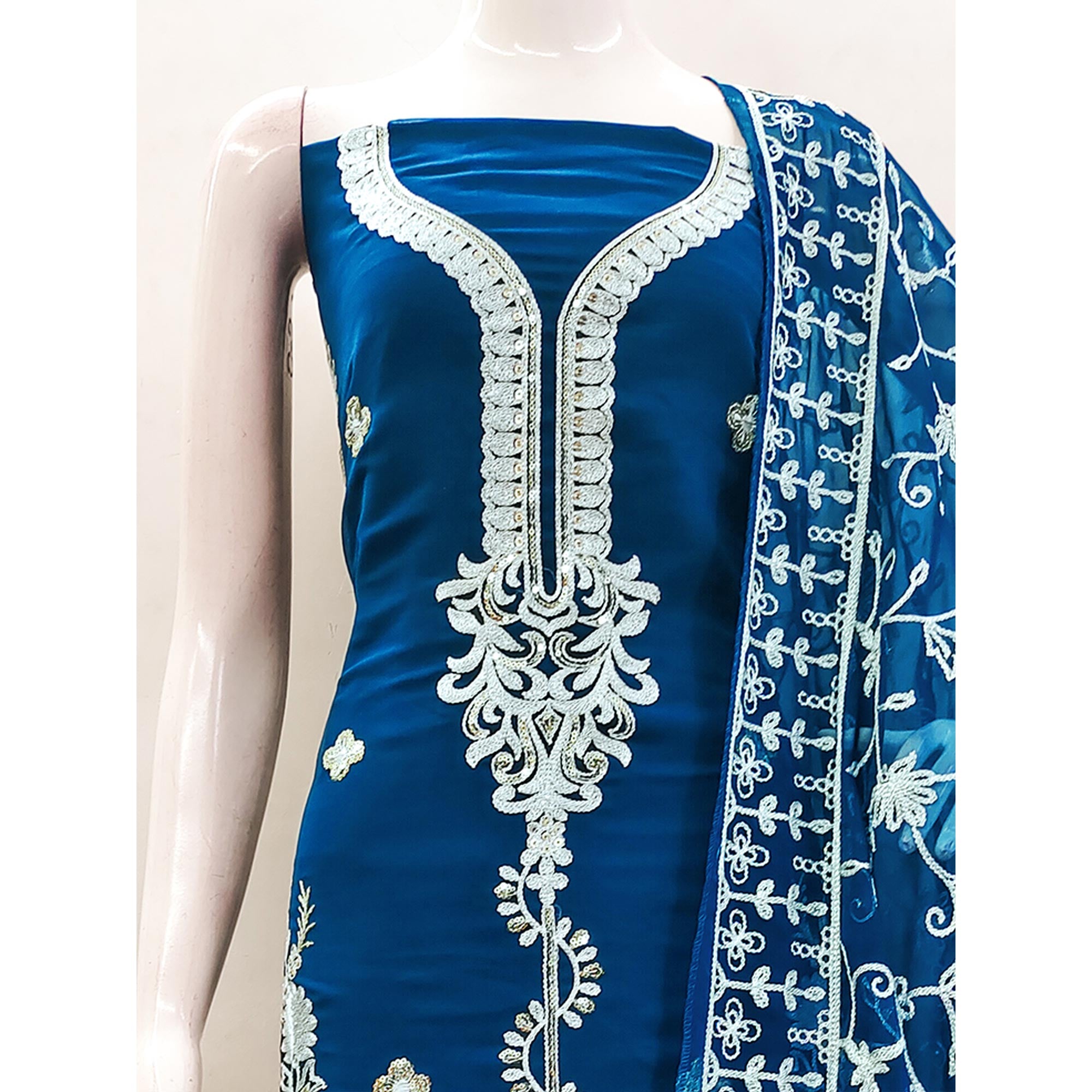 Morpich Floral Sequins Embroidered Georgette Dress Material