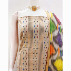 Make a Statement With Chikoo Woven Cotton Blend Dress Material
