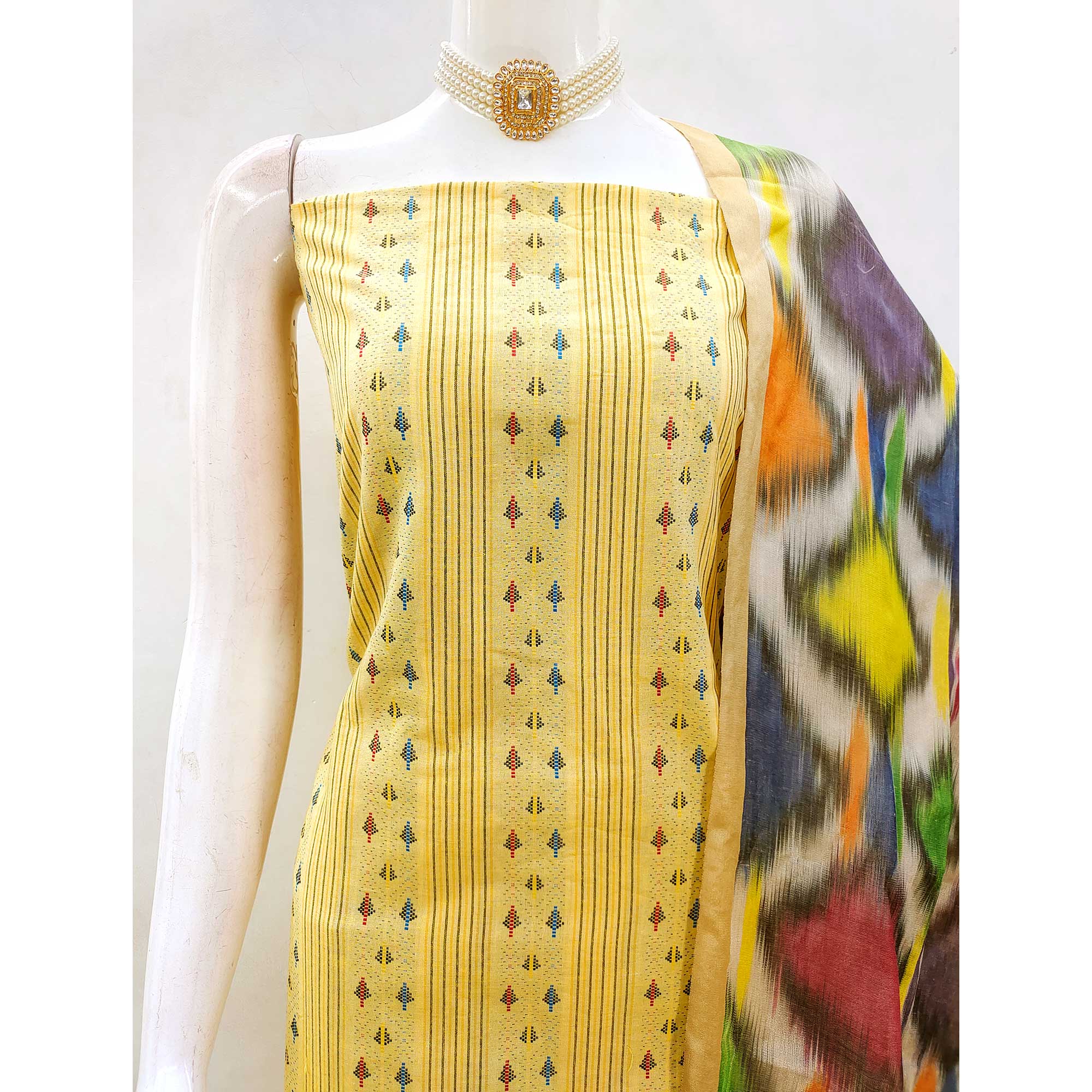 Unleash Your Style With This Yellow Woven Cotton Blend Dress Material