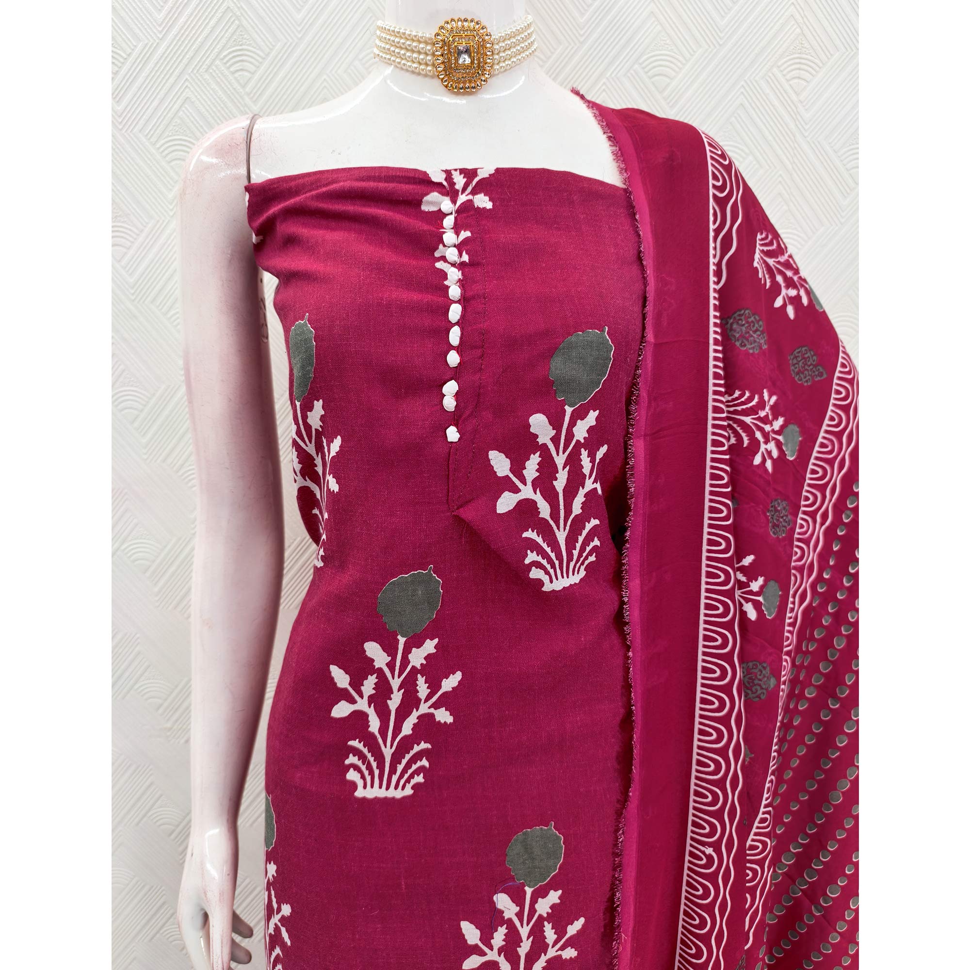 Pink Cotton Blend Dress Material Designed With Beautiful Floral Prints