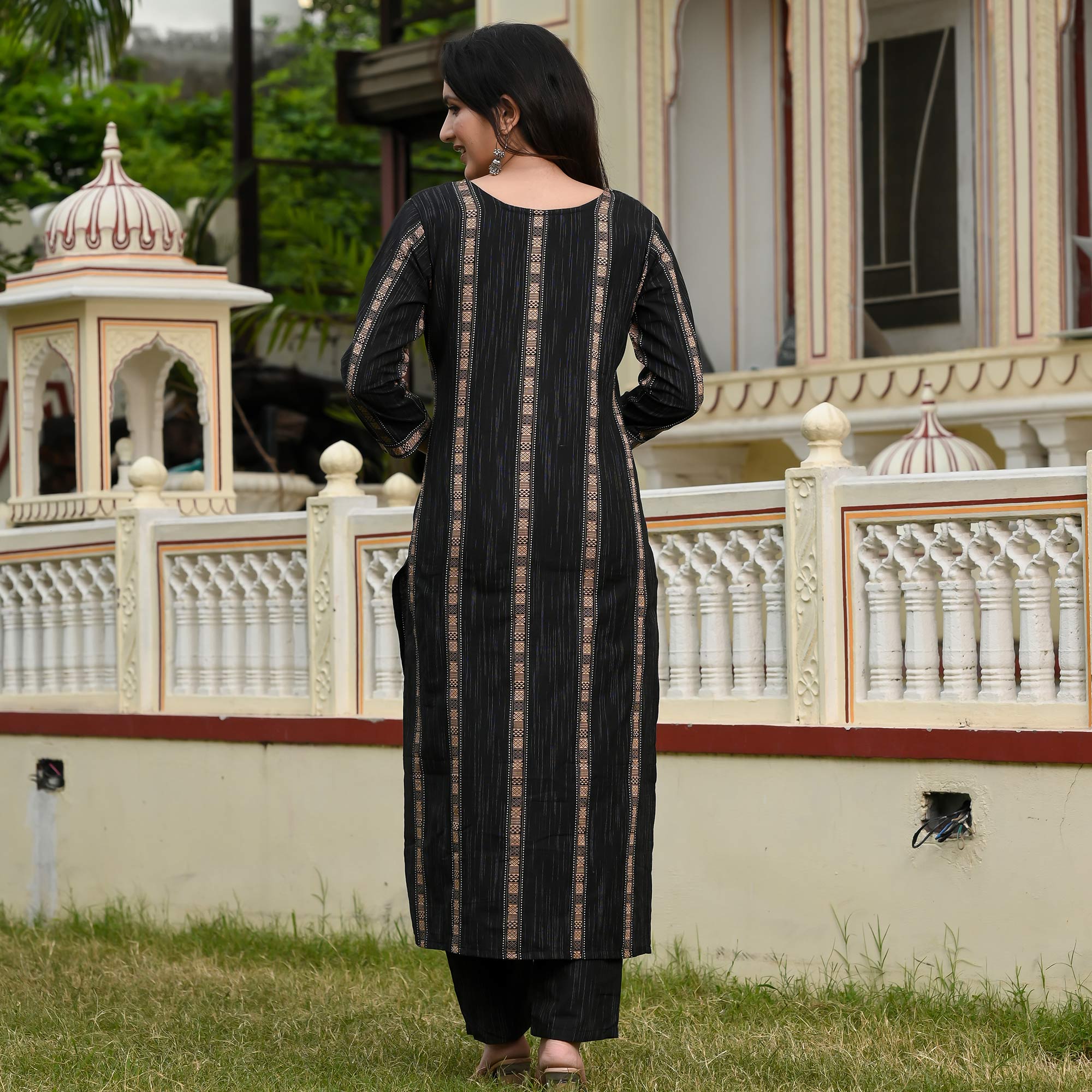 Black Woven Cotton Blend Dress Material