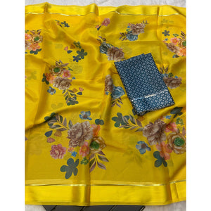 Yellow Floral Printed Chiffon Saree
