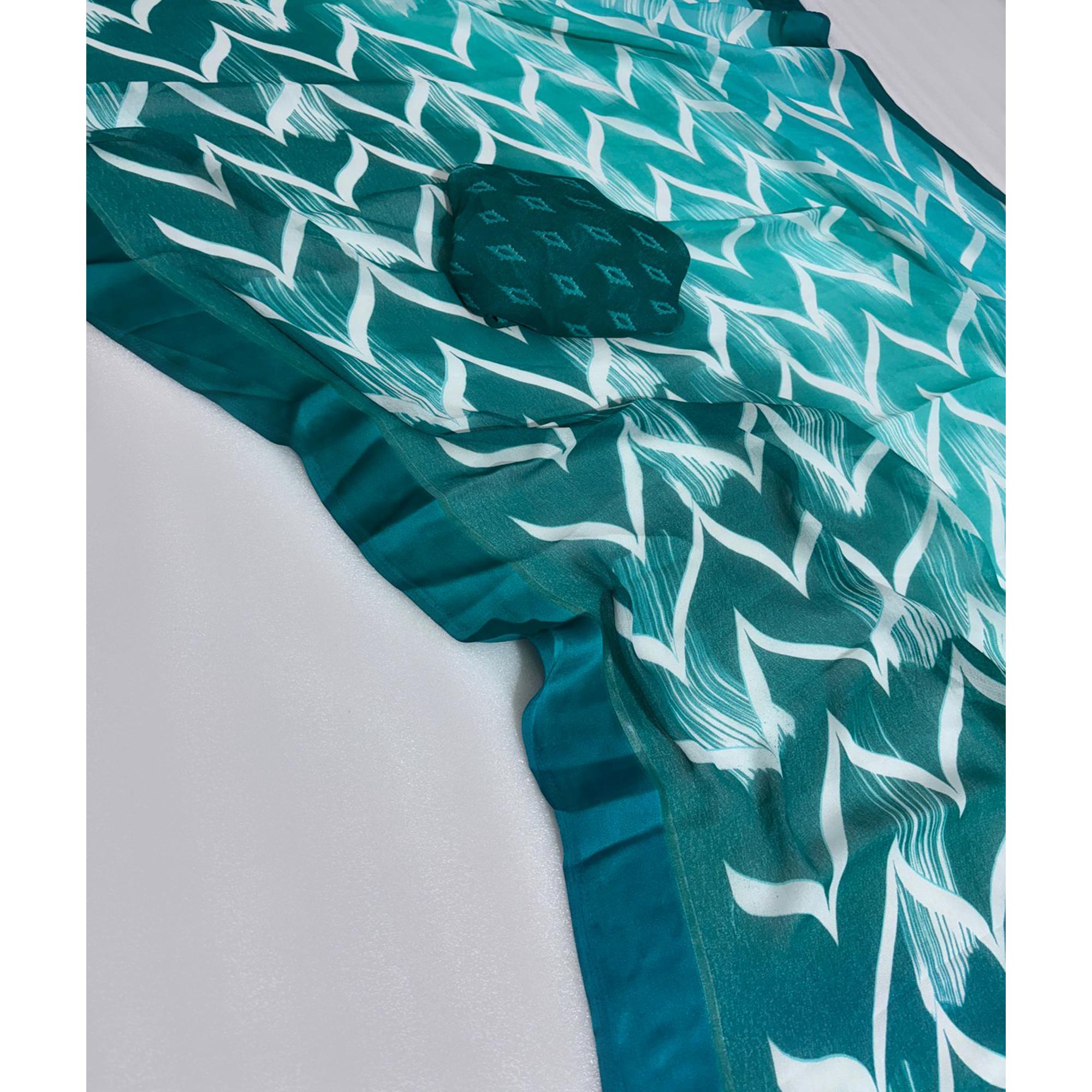 Teal Shibori Printed Chiffon Saree