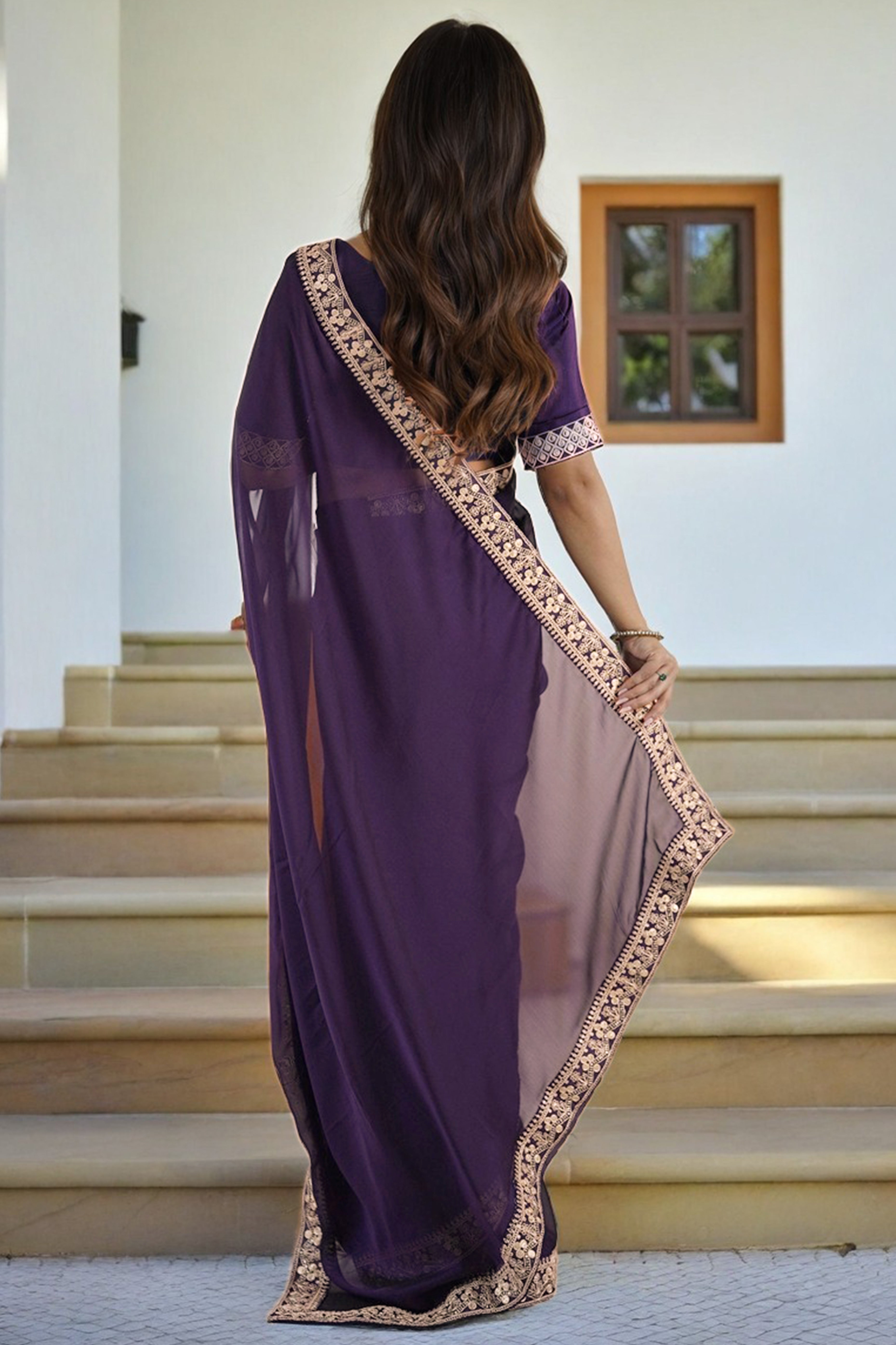 Elegant Purple Rangoli Silk Organza Saree Featuring Zari Cording Embroidery With Sequins Border